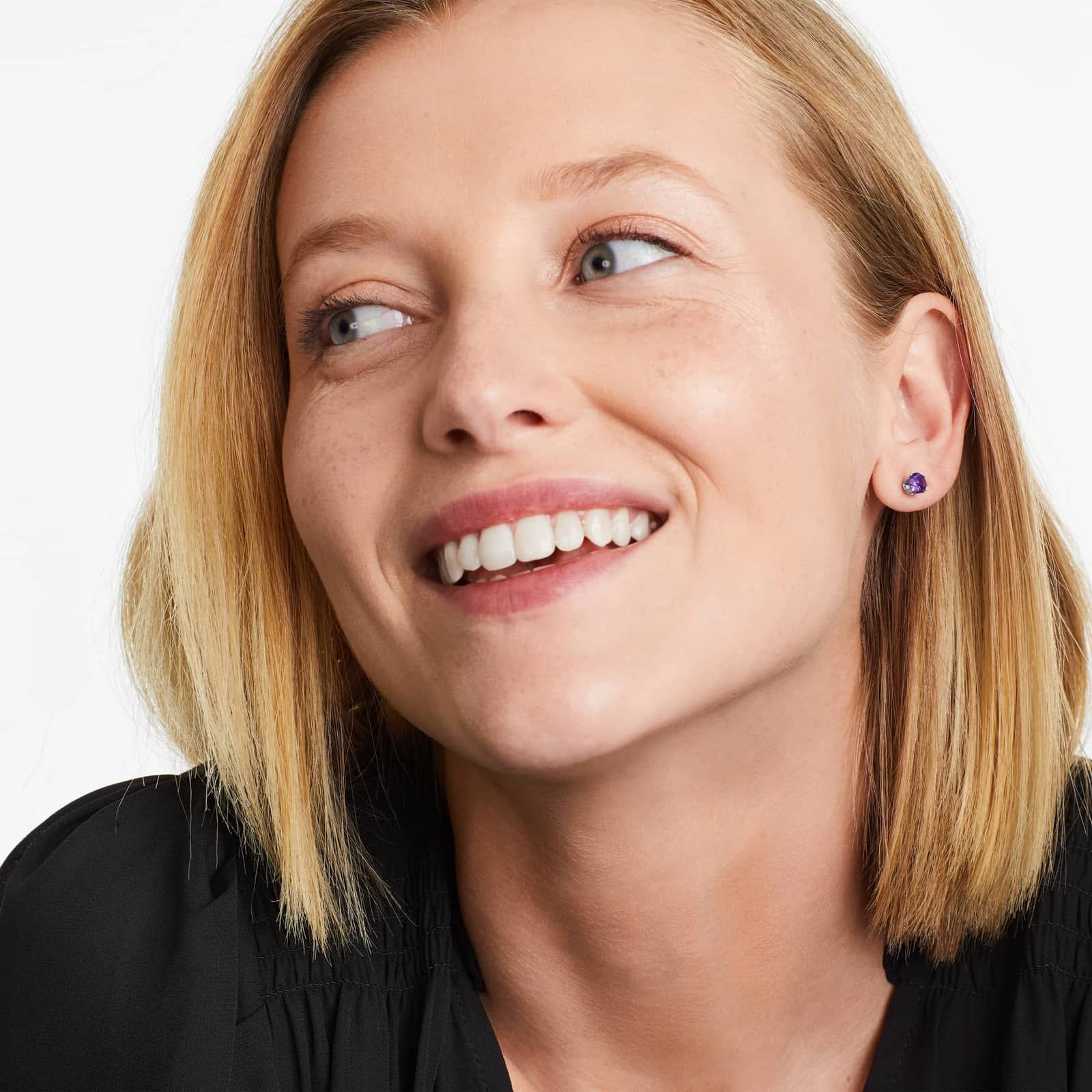 Amethyst Birthstone Earrings In 14K White Gold