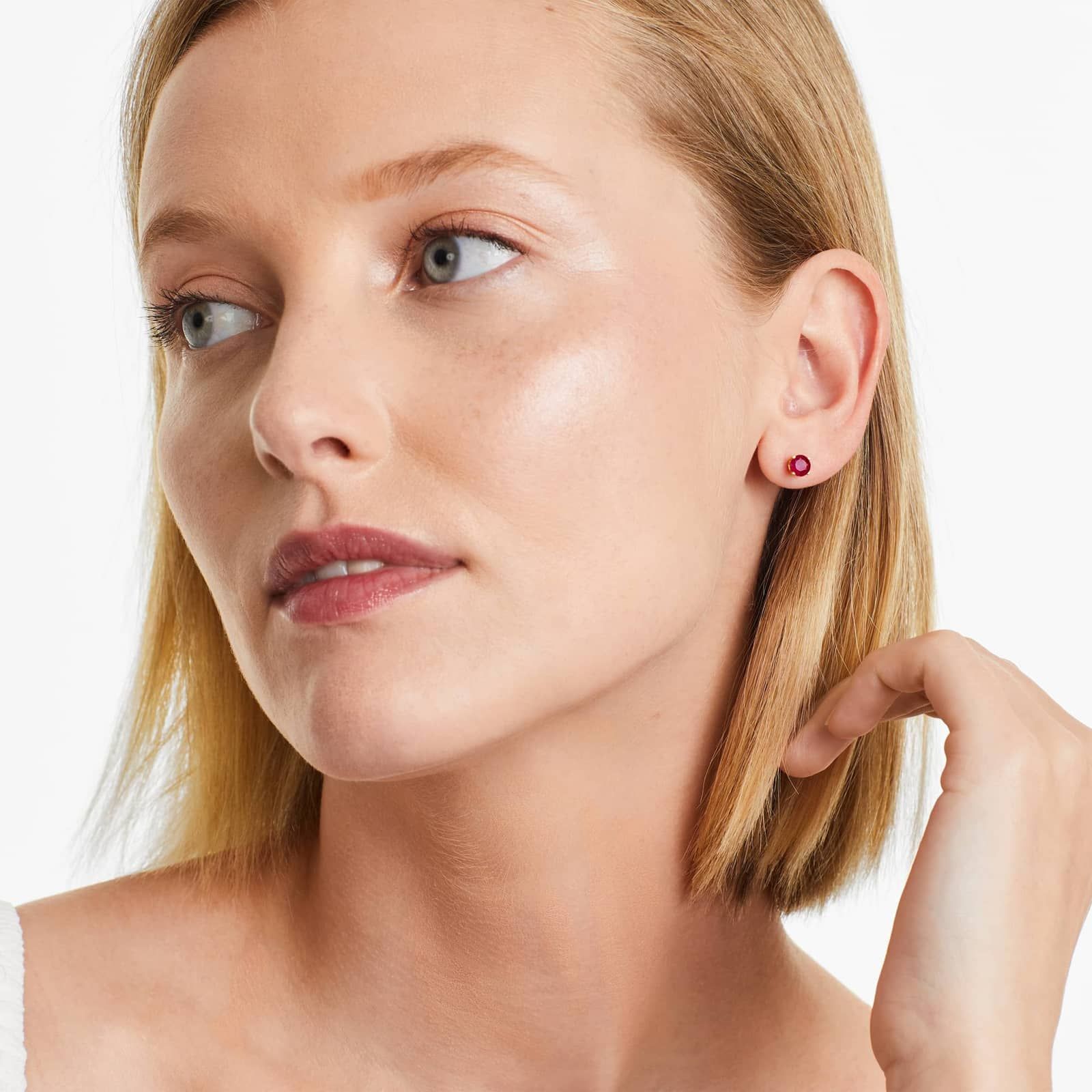 Ruby Birthstone Earrings In 14K Yellow Gold