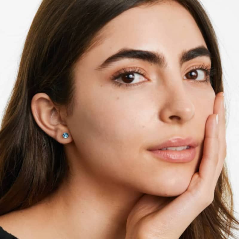 Blue Topaz Birthstone Earrings In 14K White Gold