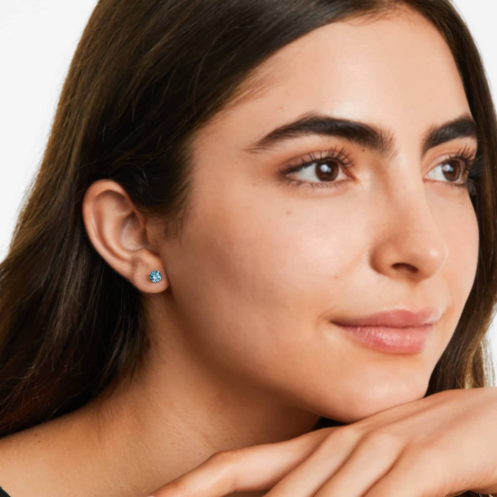 Blue Topaz Birthstone Earrings In 14K White Gold