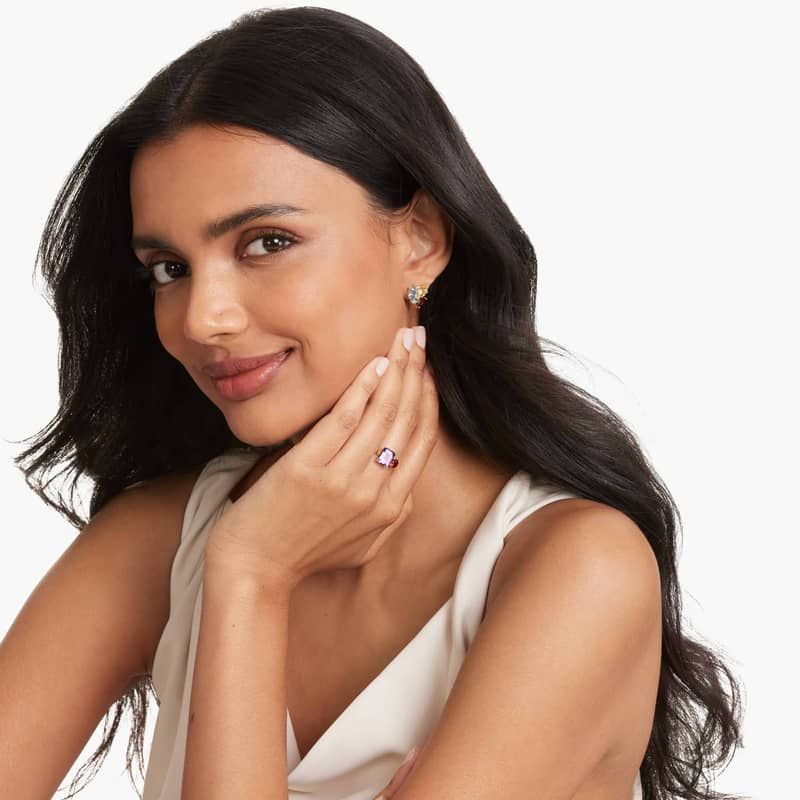 Radiant Reflections Citrine, Blue Topaz, Garnet, And White Topaz Earrings In 14K Yellow Gold