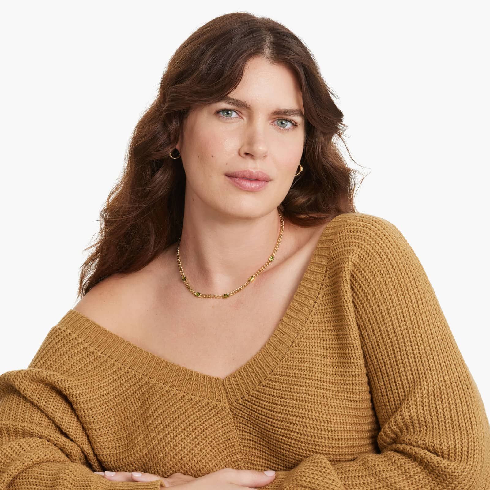 14K Yellow Gold Radiant Reflections Emerald Cut Peridot Curb Chain Necklace