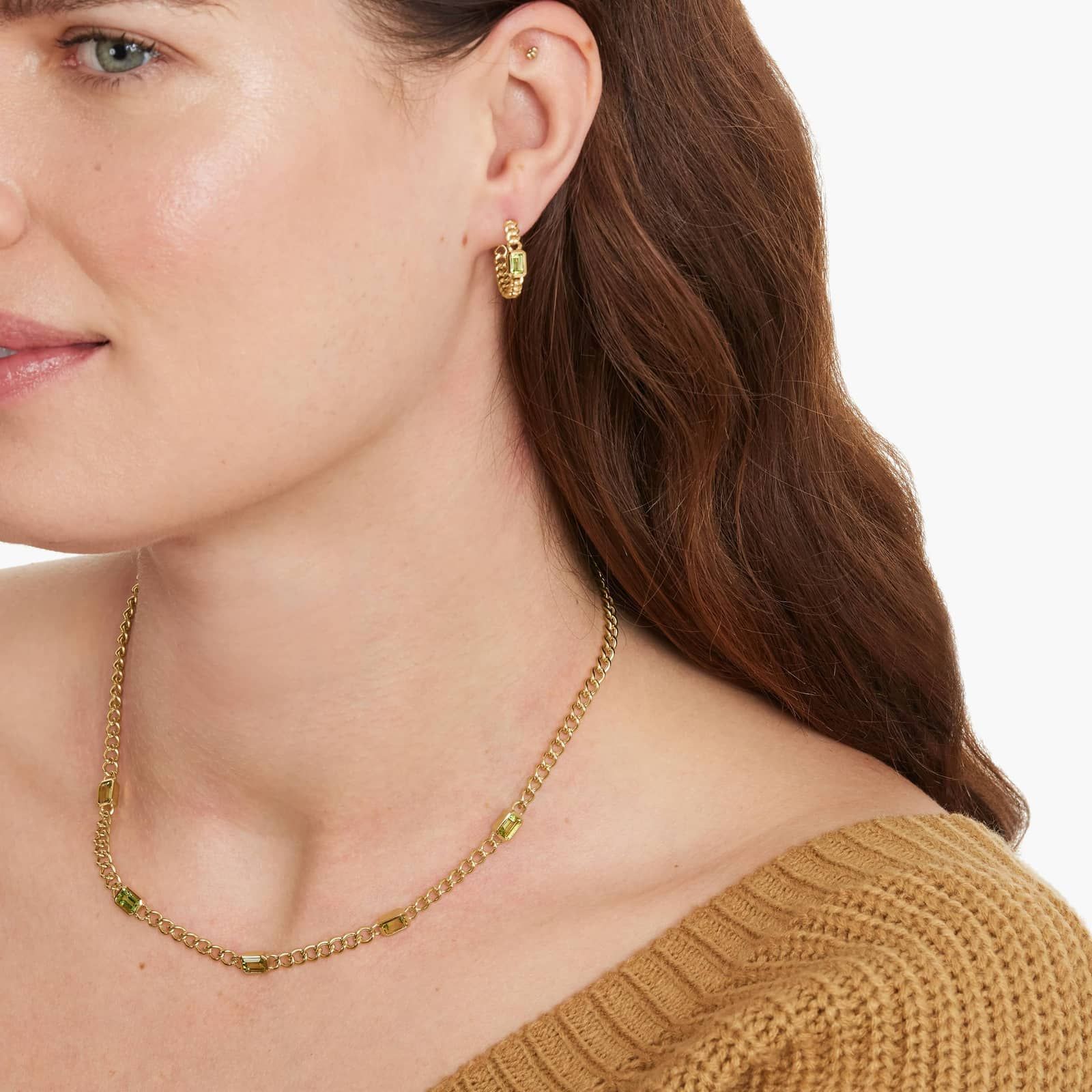 14K Yellow Gold Radiant Reflections Emerald Cut Peridot Curb Chain Necklace