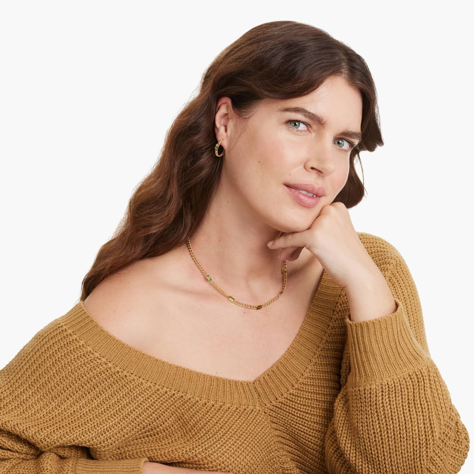 14K Yellow Gold Radiant Reflections Emerald Cut Peridot Curb Chain Necklace