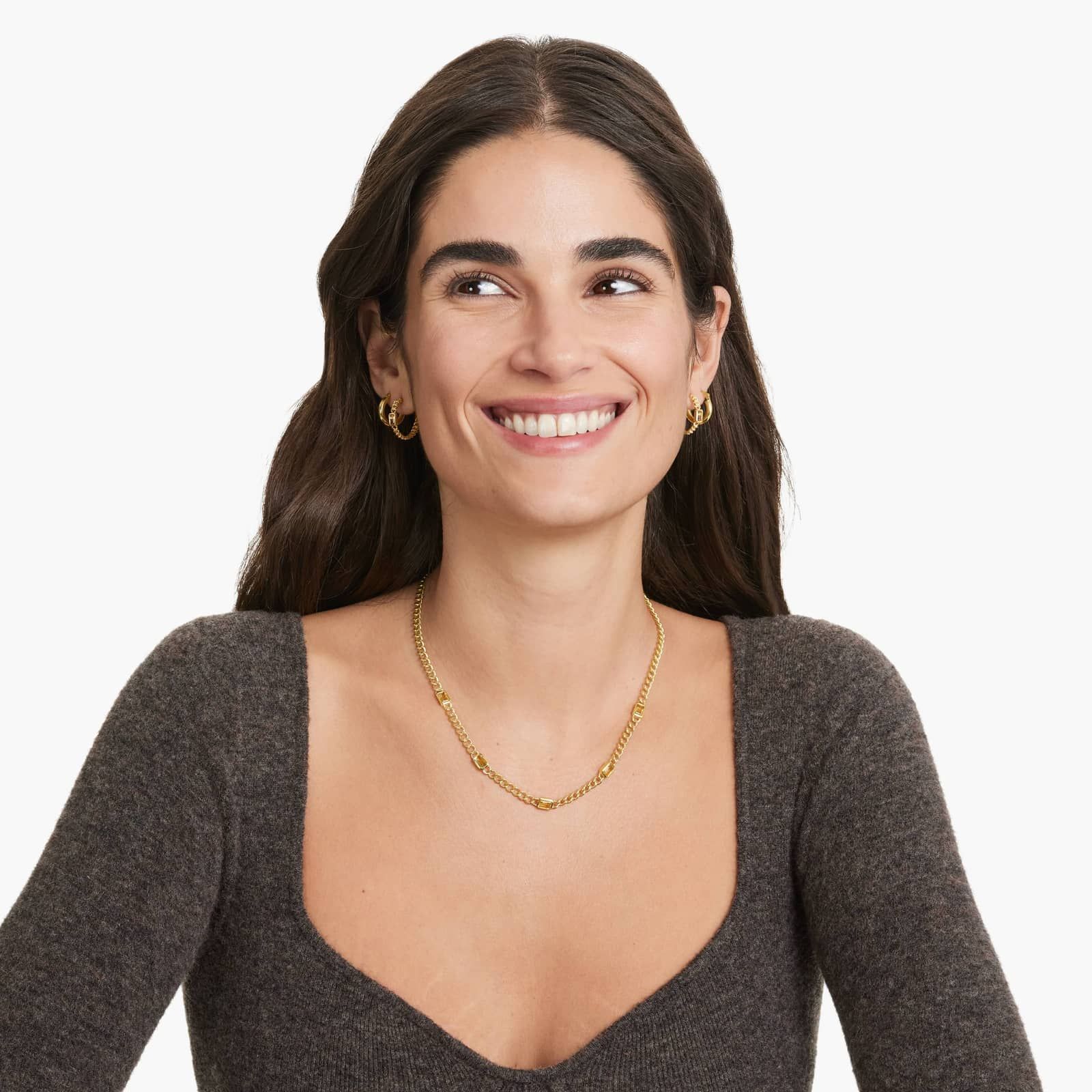 14K Yellow Gold Radiant Reflections Emerald Cut Citrine Curb Chain Necklace