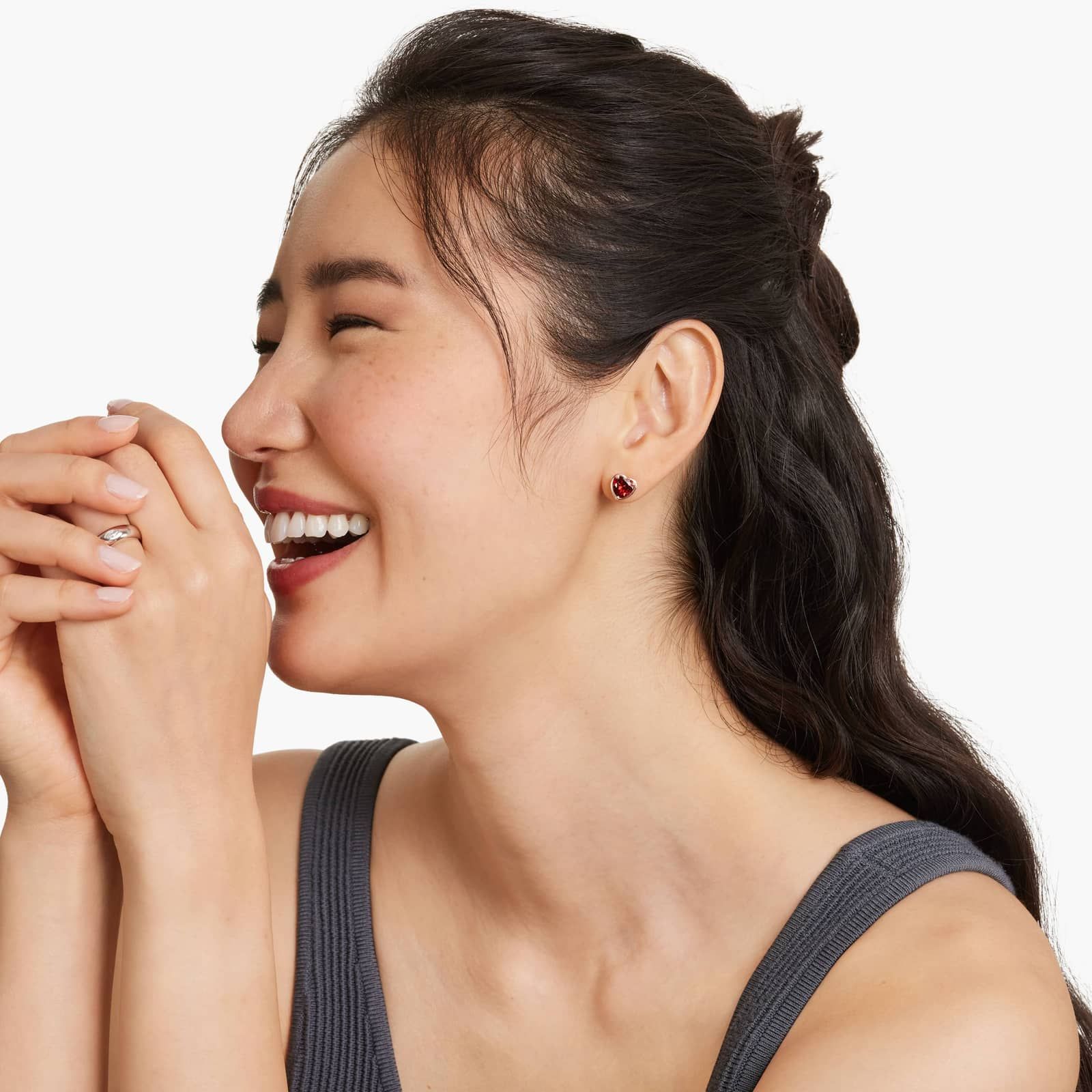 Radiant Reflections Heart Shape Garnet Stud Earrings In 14K Rose Gold