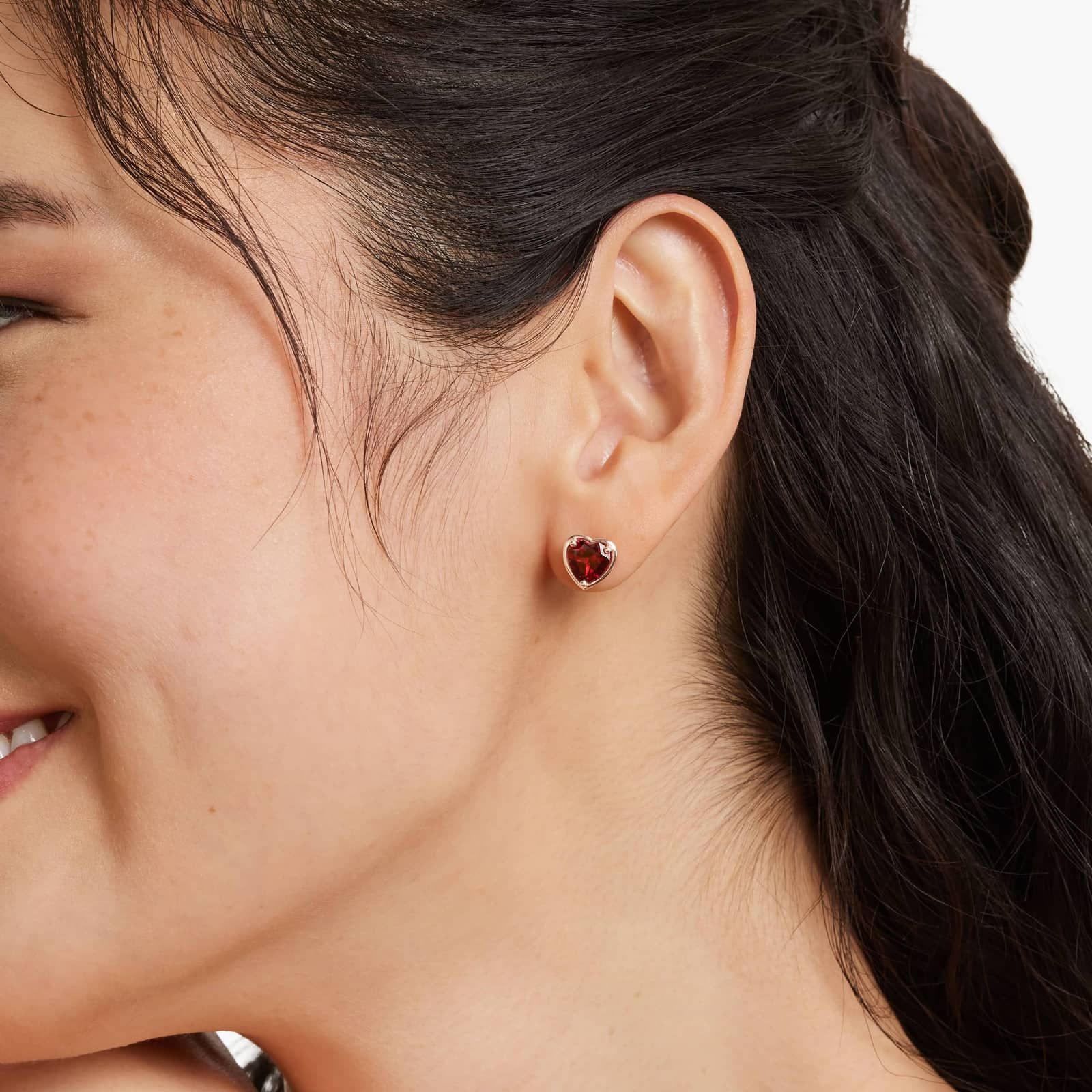 Radiant Reflections Heart Shape Garnet Stud Earrings In 14K Rose Gold
