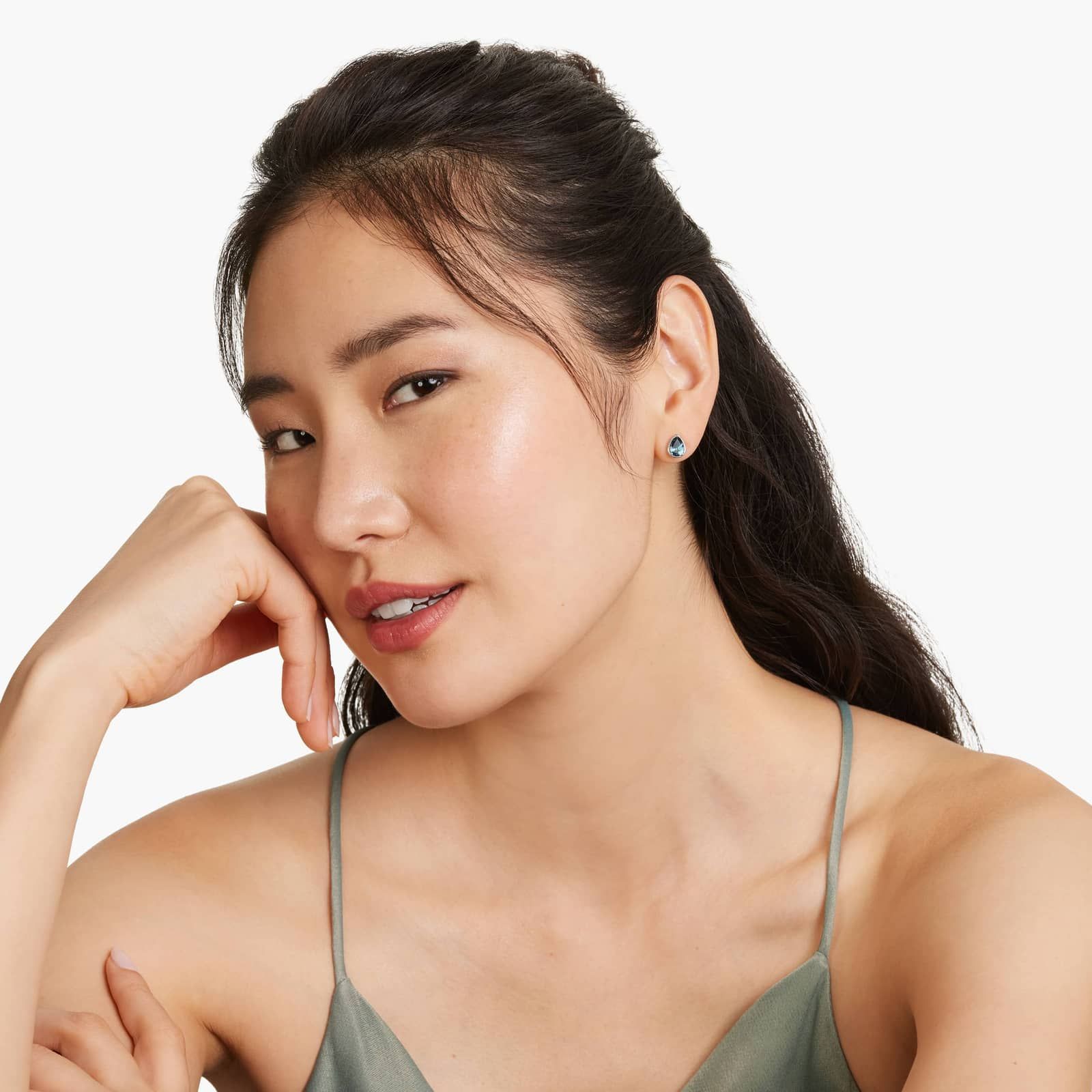 Radiant Reflections Pear Shape Blue Topaz Stud Earrings In 14K White Gold