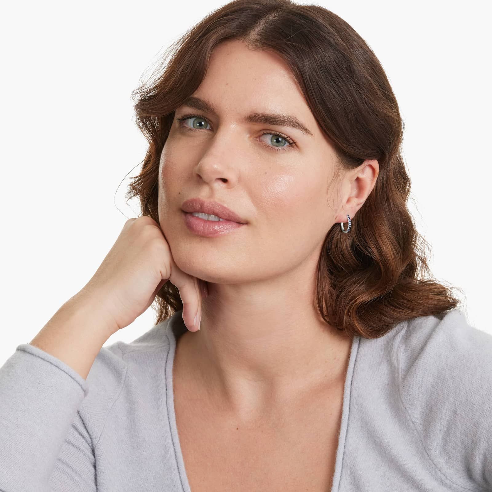 Sapphire Huggie Hoop Earrings In 14K White Gold