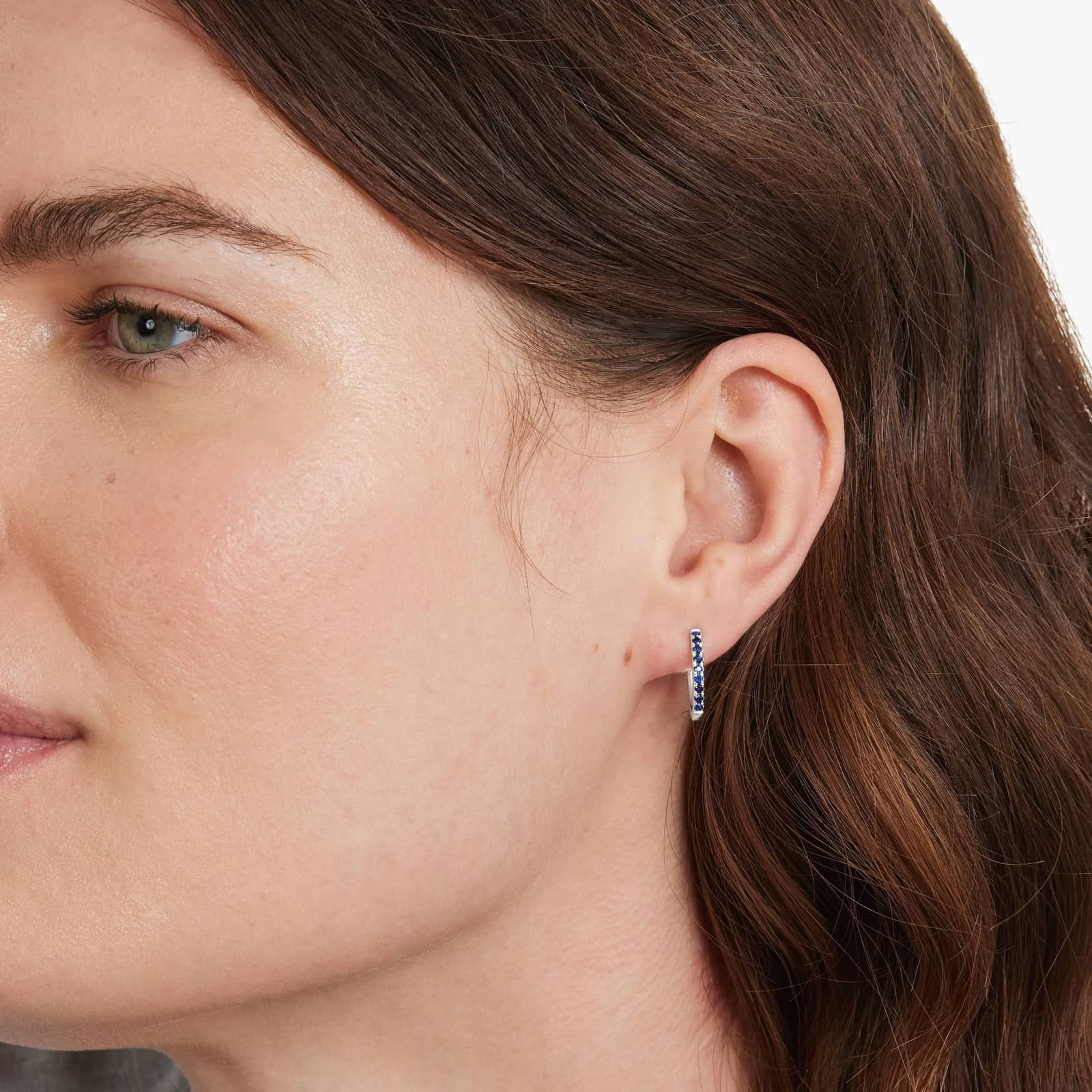 Sapphire Huggie Hoop Earrings In 14K White Gold