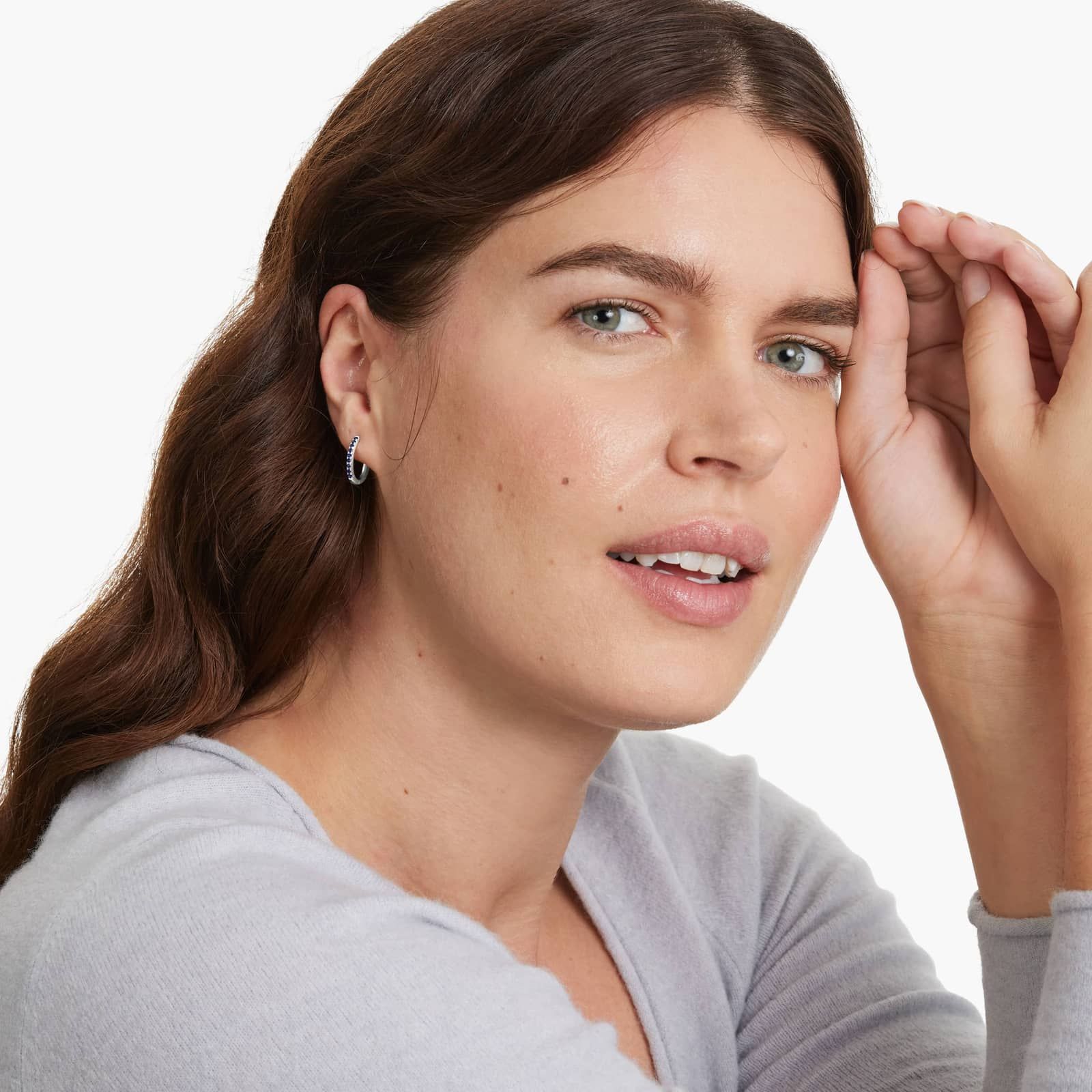 Sapphire Huggie Hoop Earrings In 14K White Gold