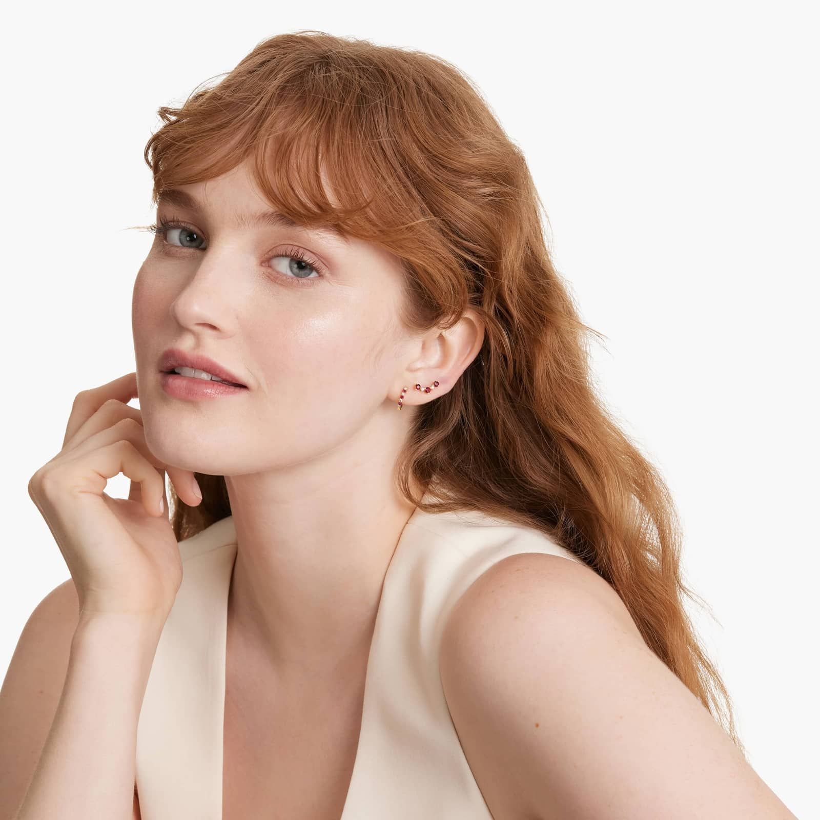 Diamond And Ruby Climber Earrings In 14K Yellow Gold