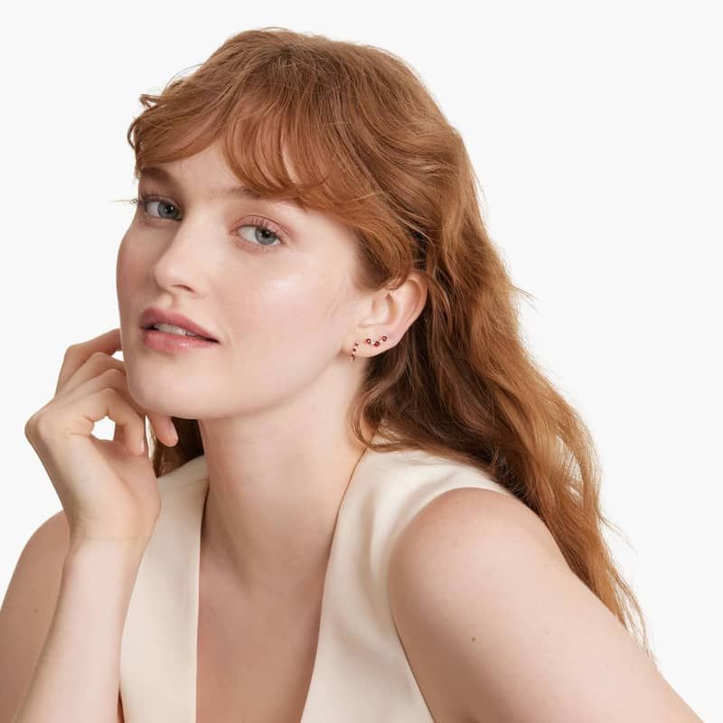 Diamond And Ruby Climber Earrings In 14K Yellow Gold