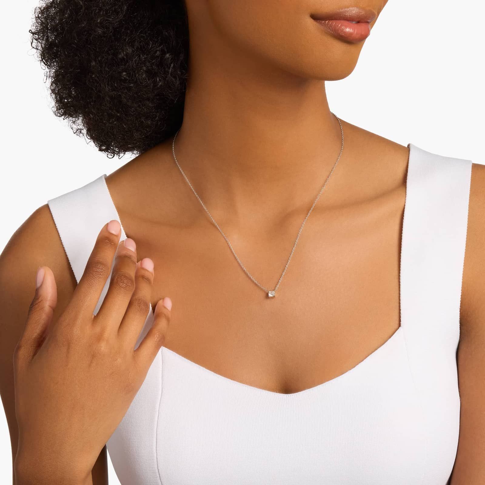 Cushion Cut Diamond Solitaire Pendant in 14k White Gold (1/2 ct. tw.)