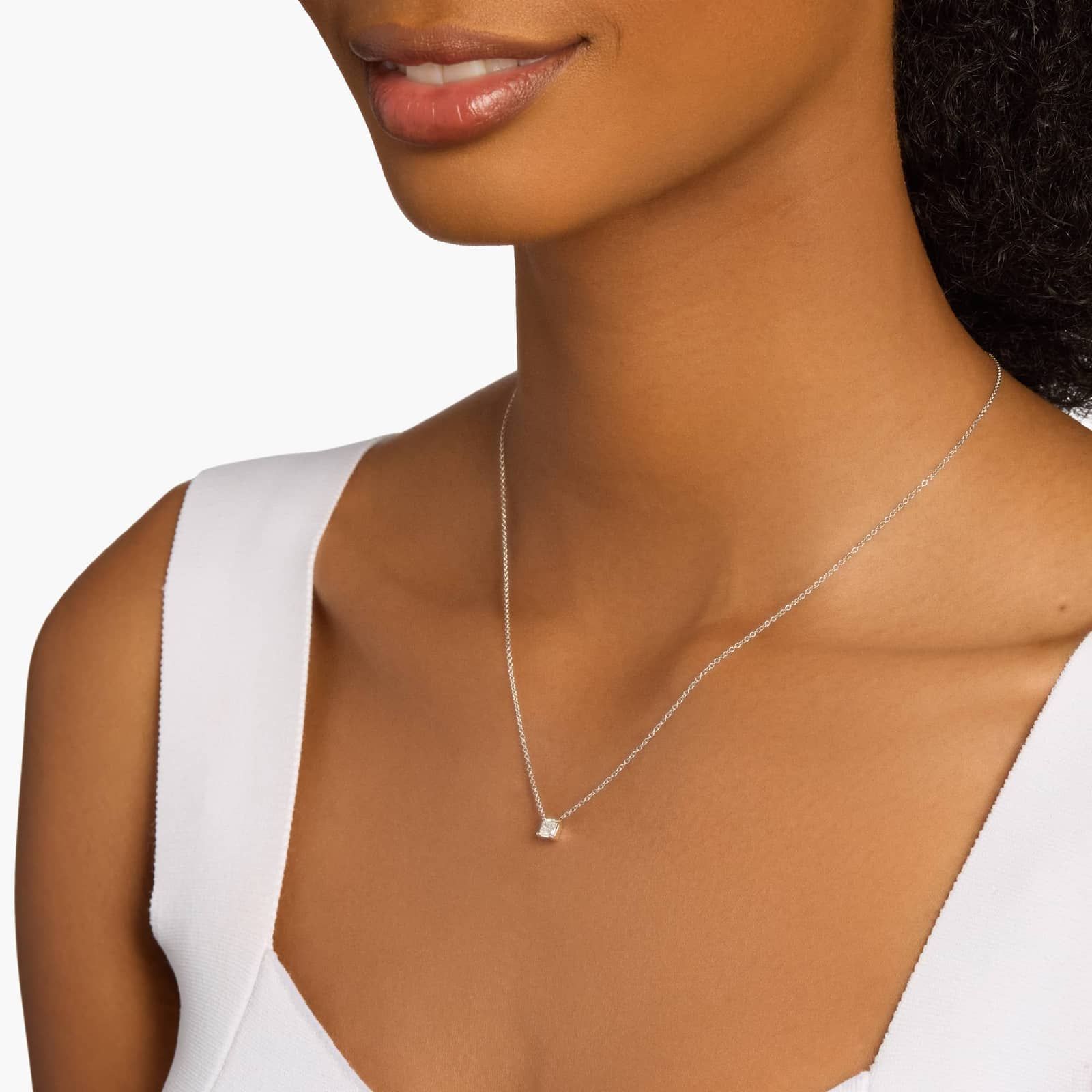 Cushion Cut Diamond Solitaire Pendant in 14k White Gold (1/2 ct. tw.)