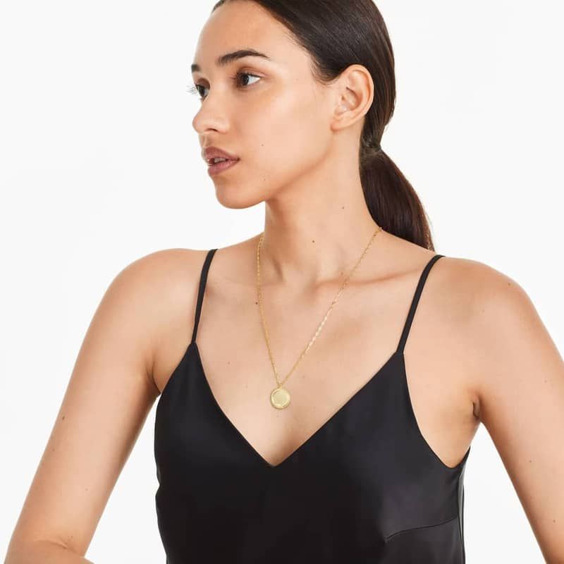 14K Yellow Gold Beaded Disk Medallion Necklace