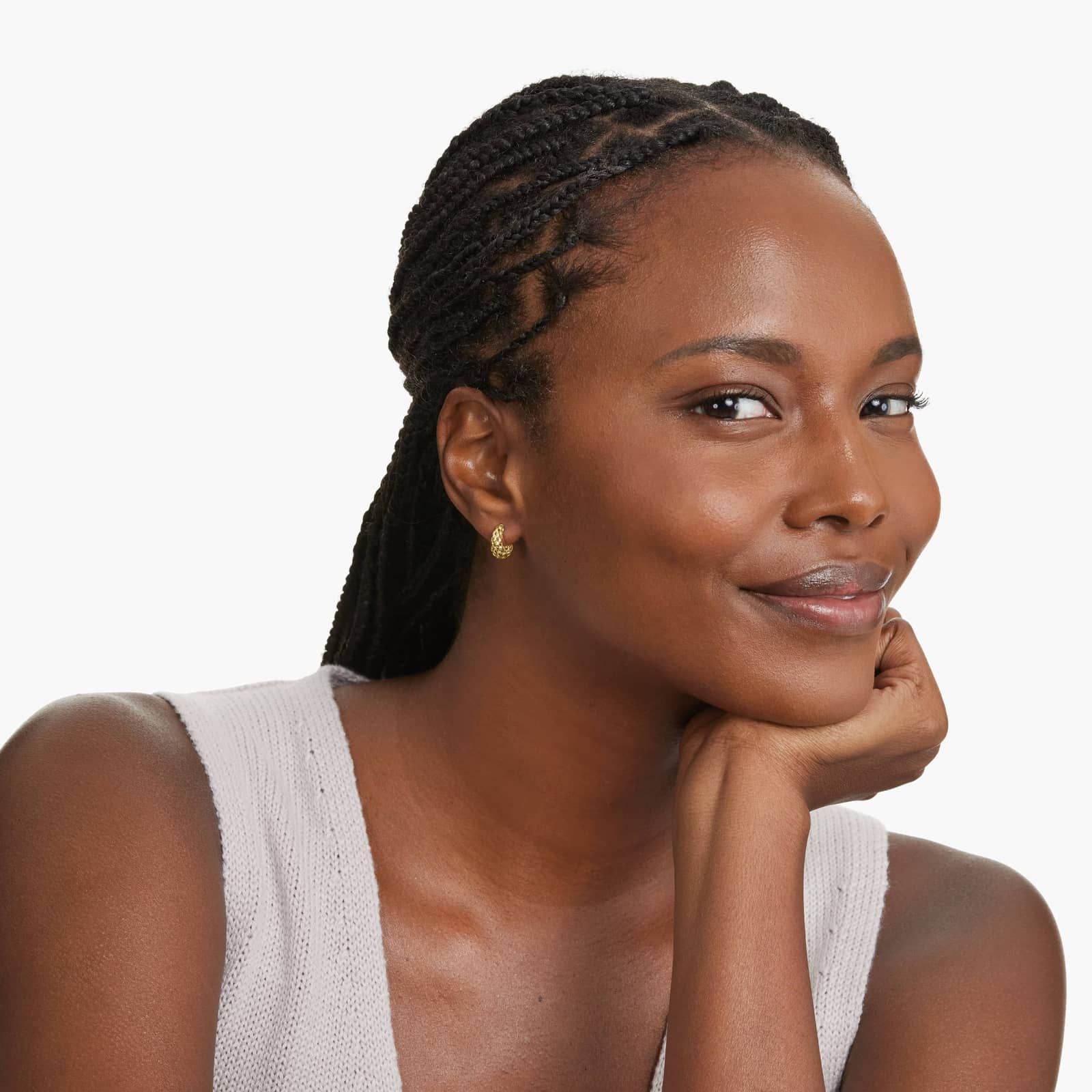 Golden Hour Textured J-Hoop Earrings In 14K Yellow Gold