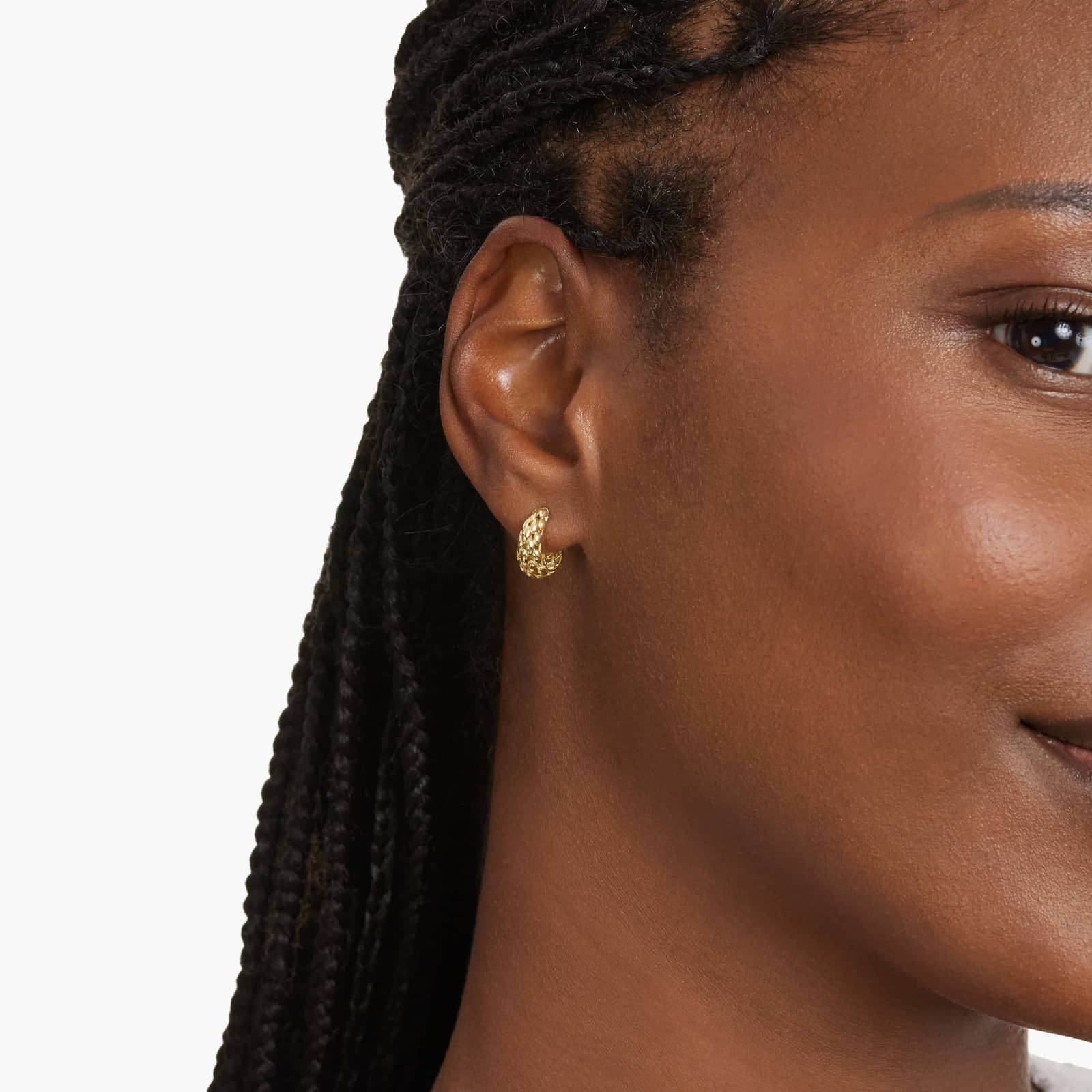 Golden Hour Textured J-Hoop Earrings In 14K Yellow Gold