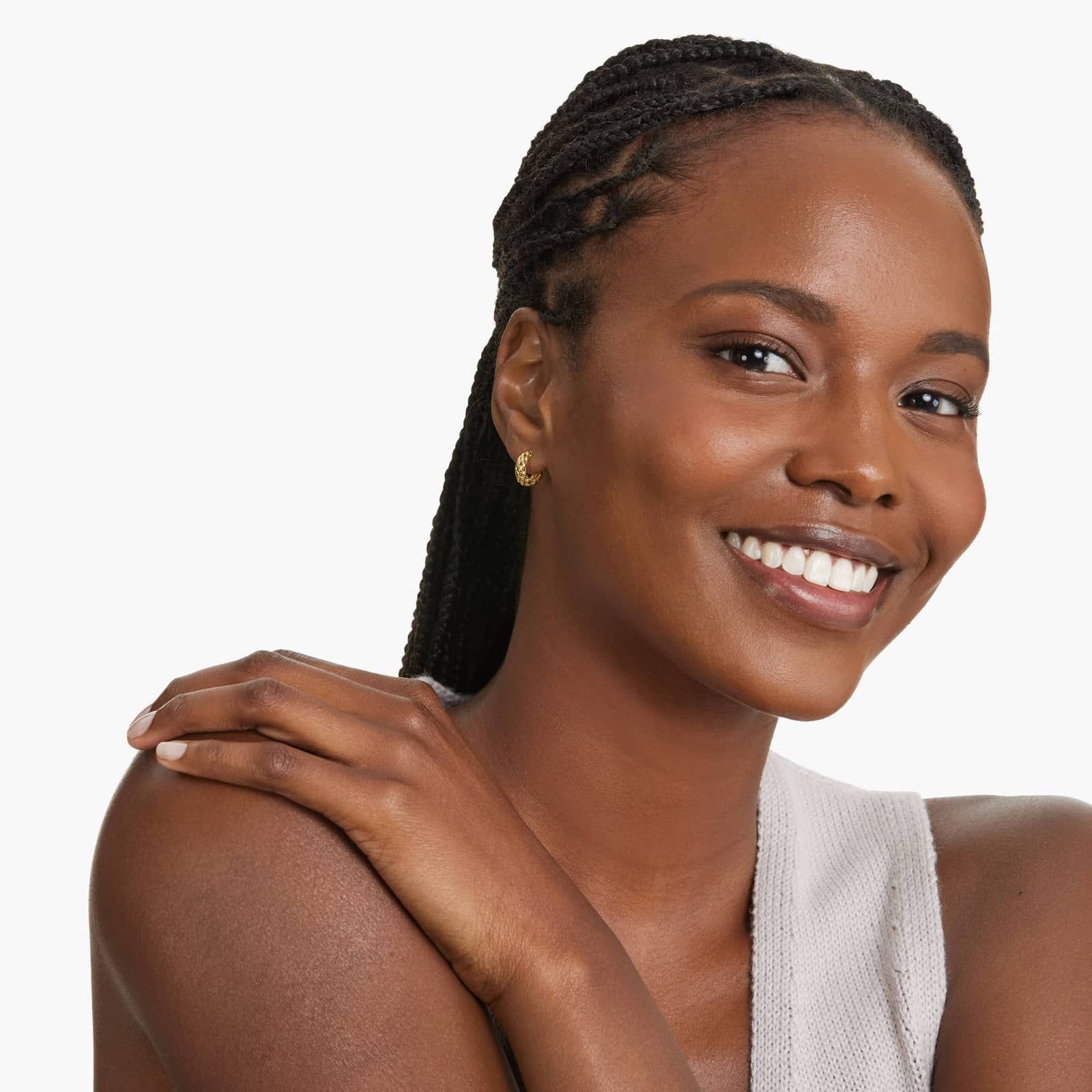 Golden Hour Textured J-Hoop Earrings In 14K Yellow Gold