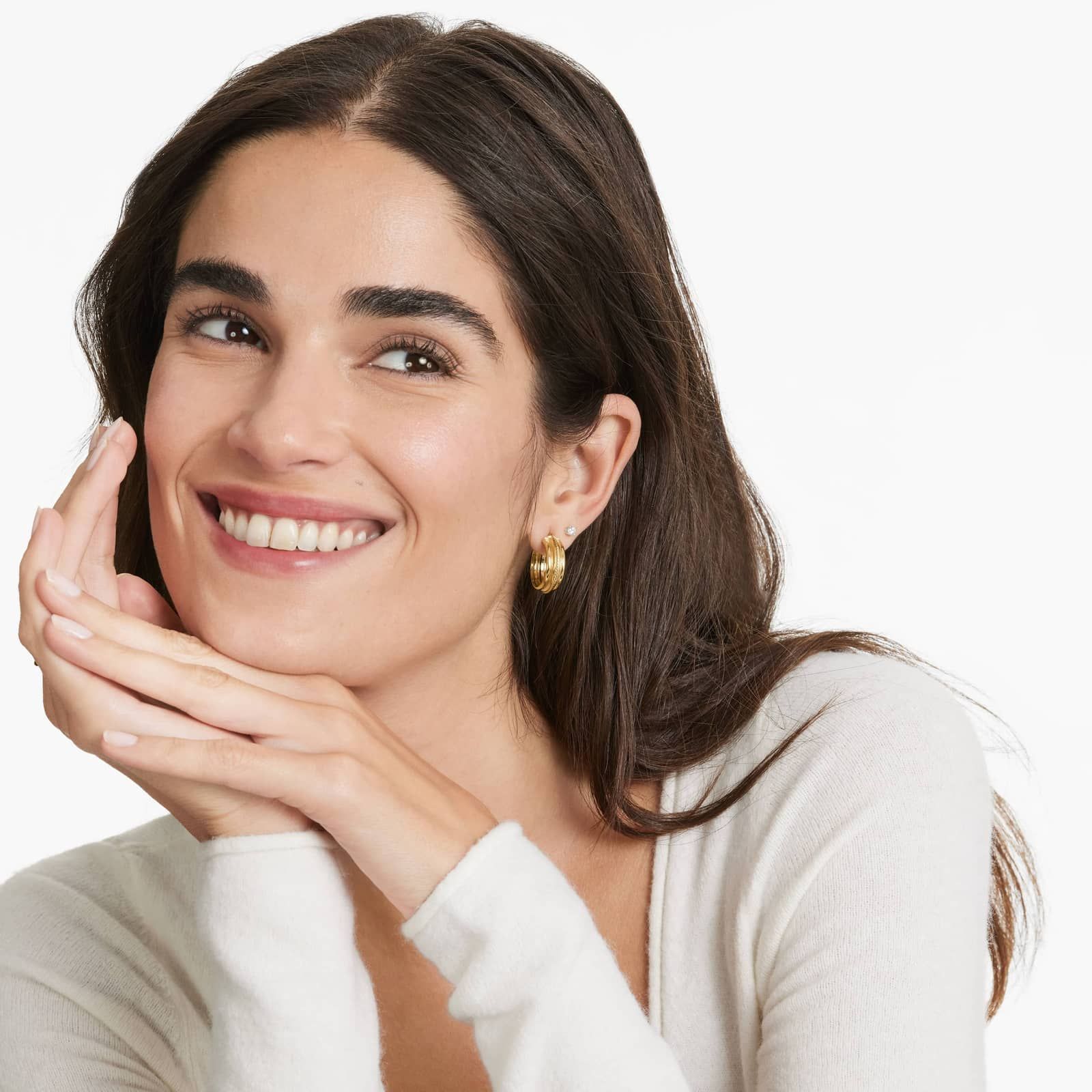 Golden Hour Textured Round Hoop Earrings In 14K Yellow Gold