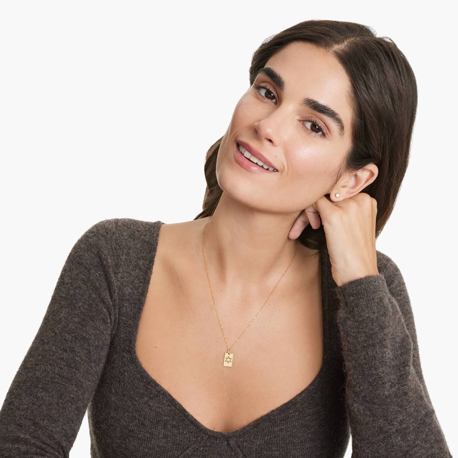 14K Yellow Gold Star of David Dog Tag Pendant Necklace