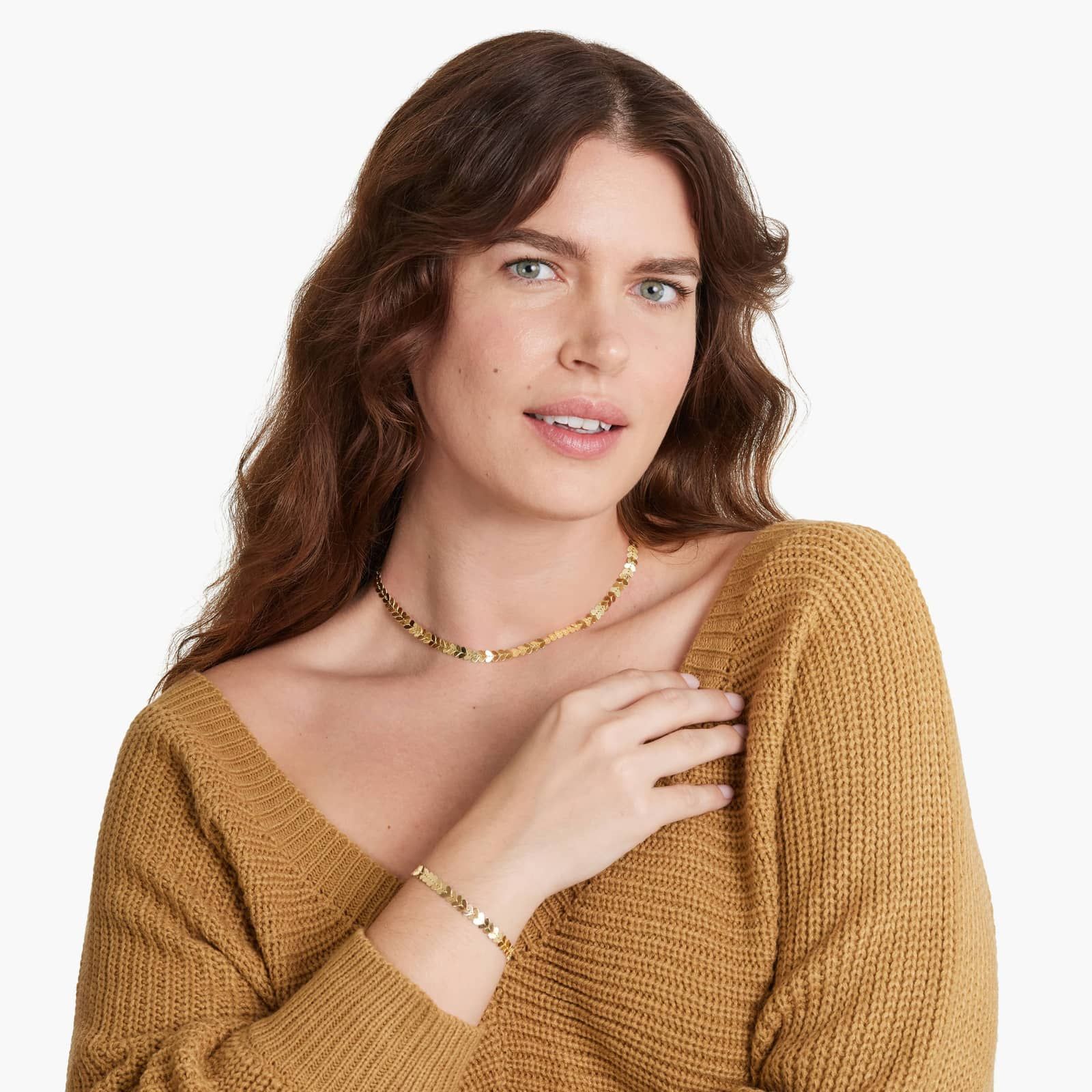 14K Yellow Gold Polished Heart Link Necklace