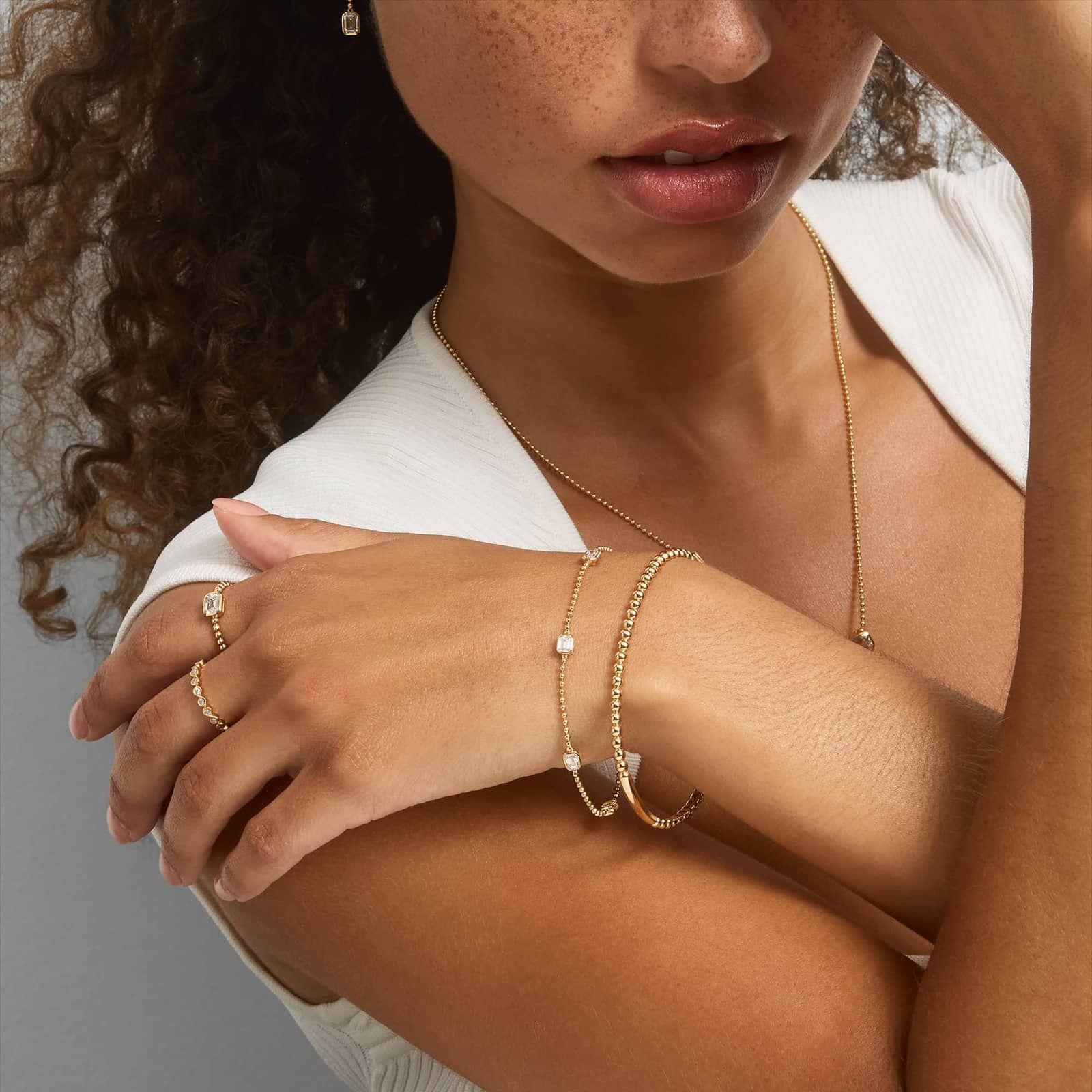 Bead Bangle Bracelet In 14K Yellow Gold (7")