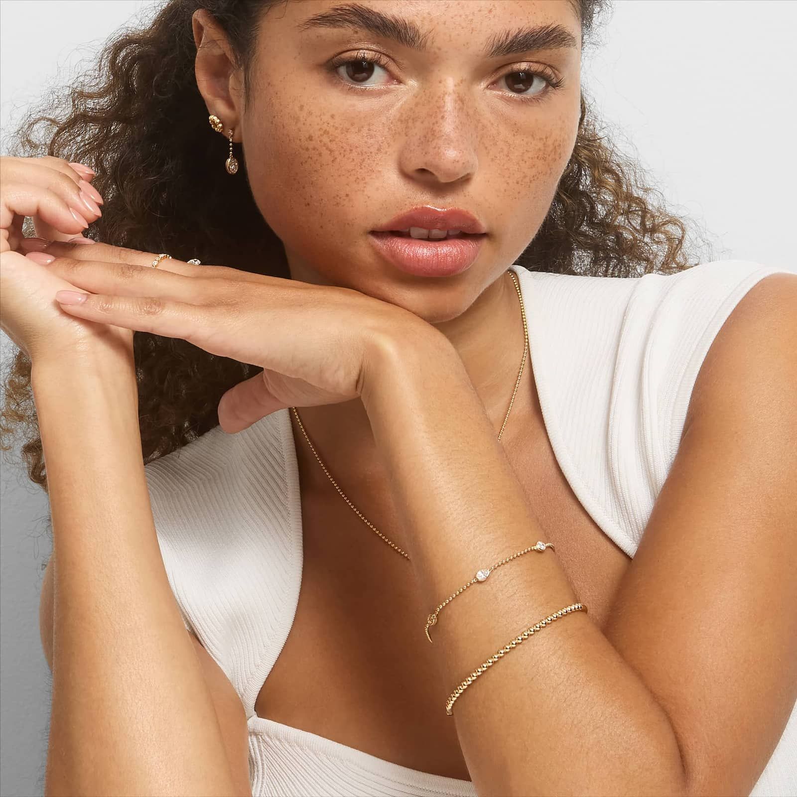 Bead Bangle Bracelet In 14K Yellow Gold (7")