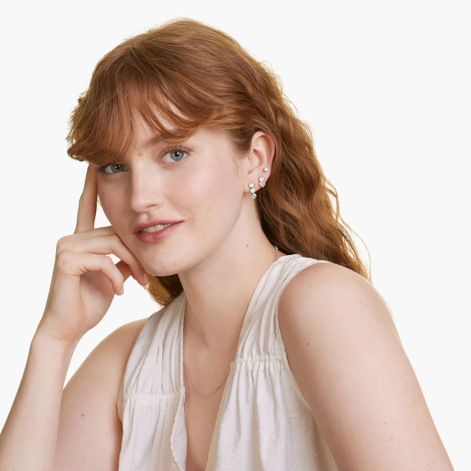 Fancy Bezel Drop Earrings With Asscher Cut and Heart Shaped Lab-Grown Diamonds In 14K White Gold