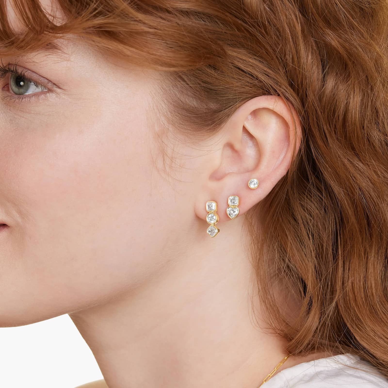 Fancy Bezel Drop Earrings With Asscher Cut and Heart Shaped Lab-Grown Diamonds In 14K Yellow Gold