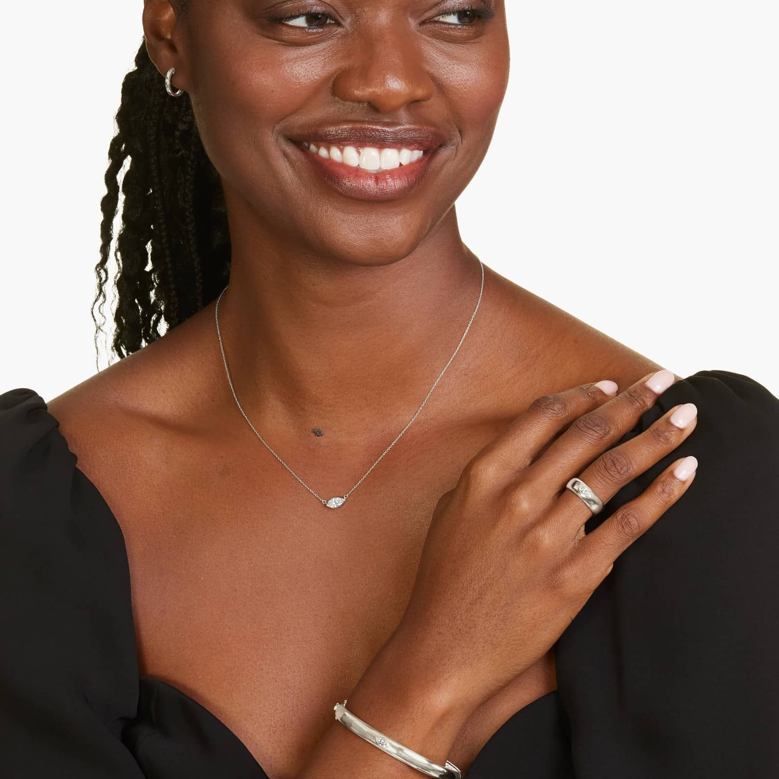 14K White Gold Fancy Bezels Lab Grown Marquise Diamond Pendant Necklace