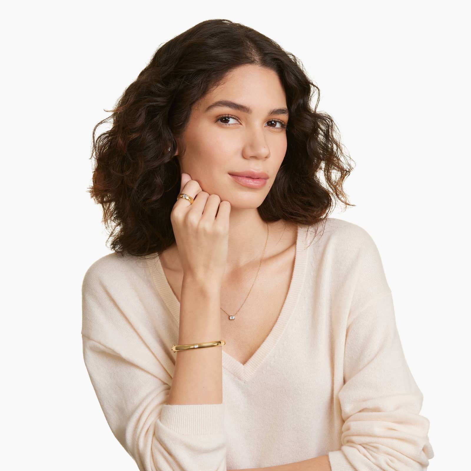 14K Yellow Gold Fancy Bezels Lab Grown East West Emerald Diamond Pendant