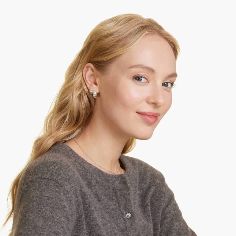 14K White Gold Fancy Bezels Lab Grown Emerald Diamond Huggie Hoop Earrings