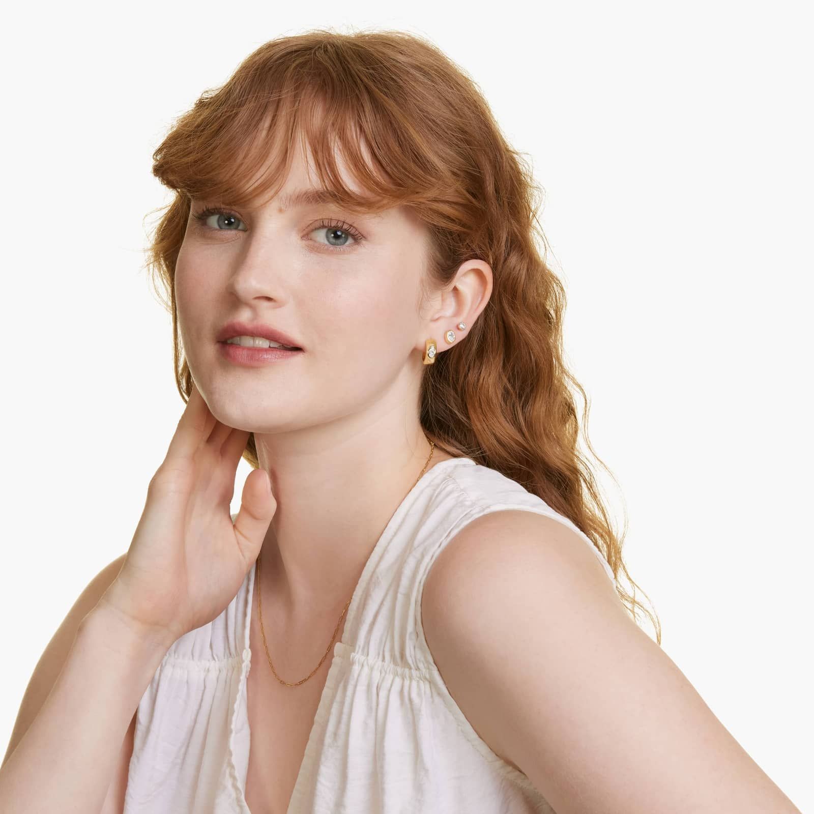 14K Yellow Gold Fancy Bezels Lab Grown Oval Diamond Huggie Hoop Earrings