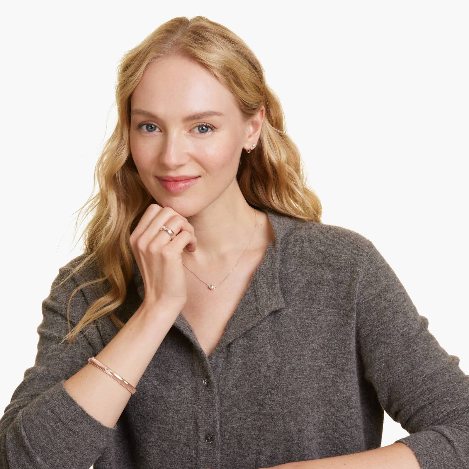 14K Rose Gold Fancy Bezels Lab Grown Pear Diamond Bangle Bracelet