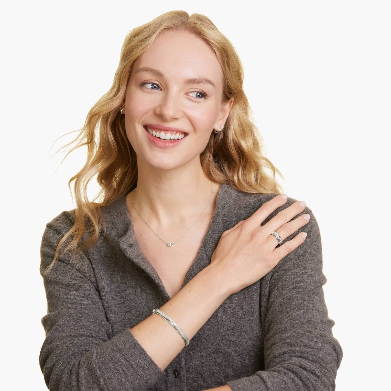 14K White Gold Fancy Bezels Lab Grown Pear Diamond Bangle Bracelet