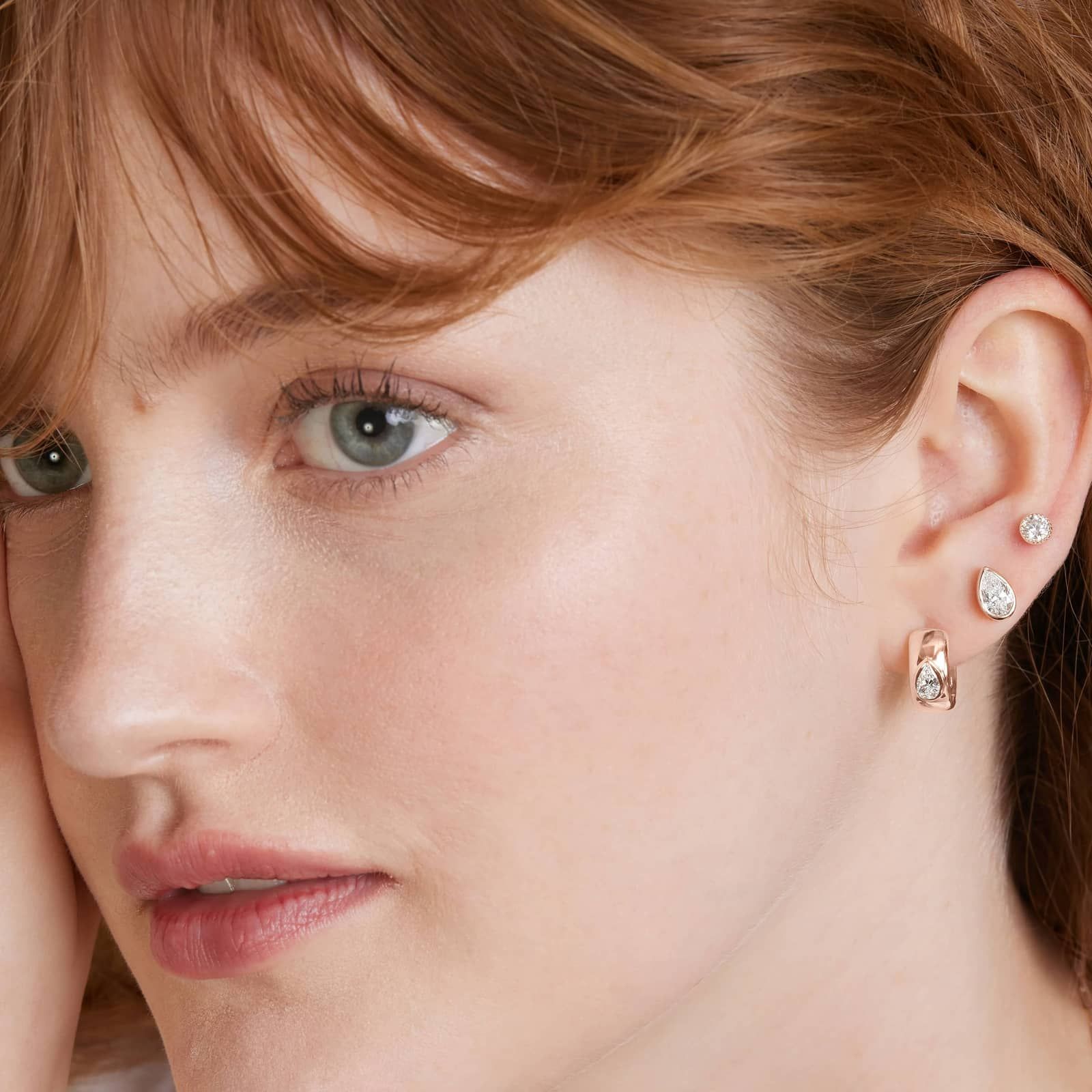 14K Rose Gold Fancy Bezels Lab Grown Pear Diamond Stud Earrings