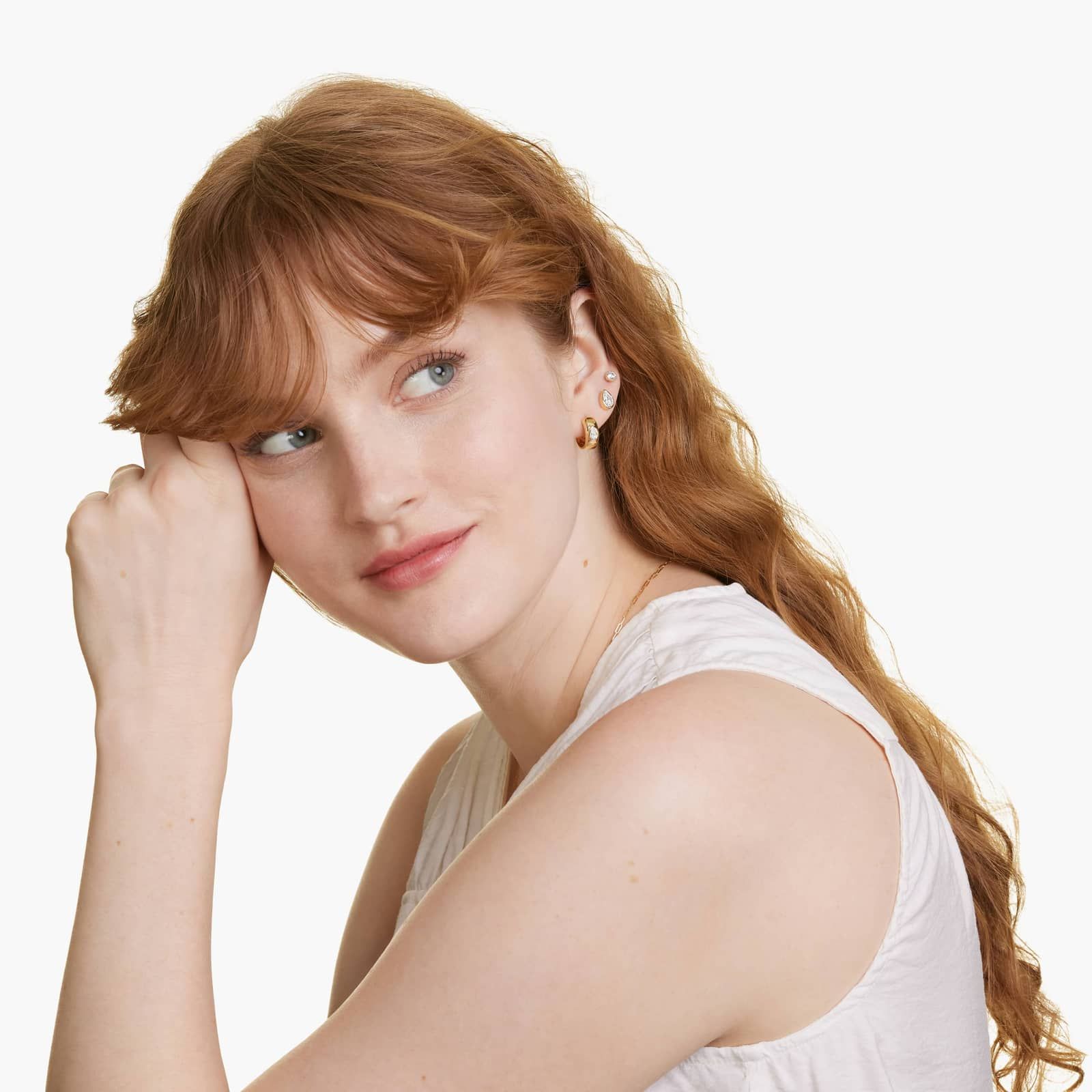 14K Yellow Gold Fancy Bezels Lab Grown Pear Diamond Stud Earrings