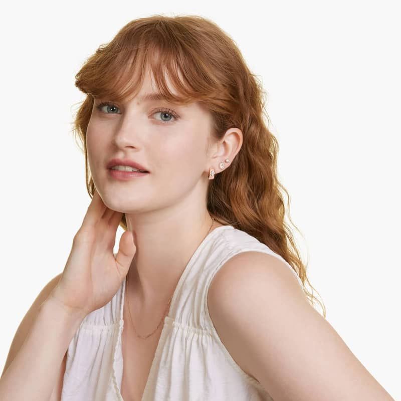 14K Rose Gold Fancy Bezels Lab Grown Oval Diamond Stud Earrings