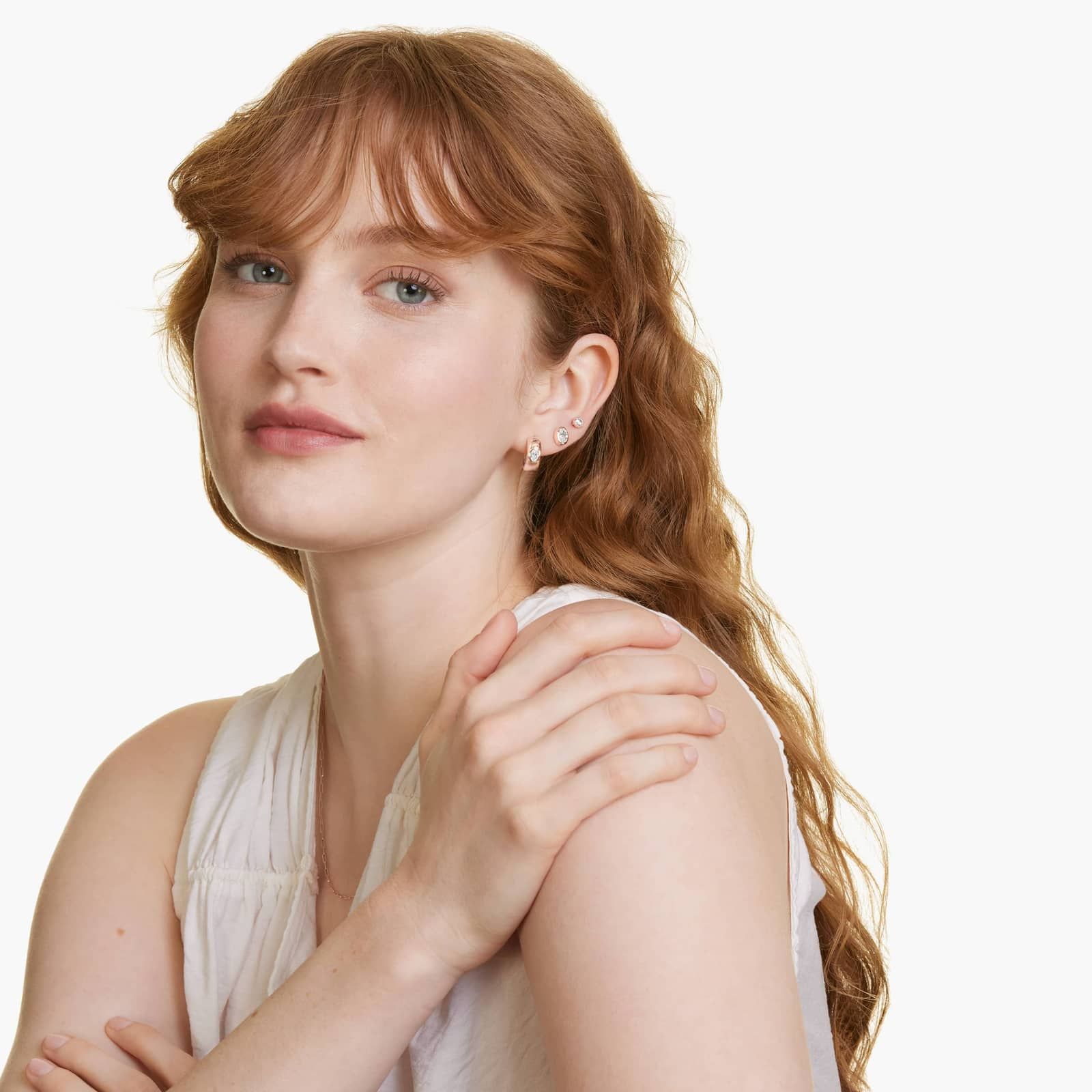 14K Rose Gold Fancy Bezels Lab Grown Oval Diamond Stud Earrings