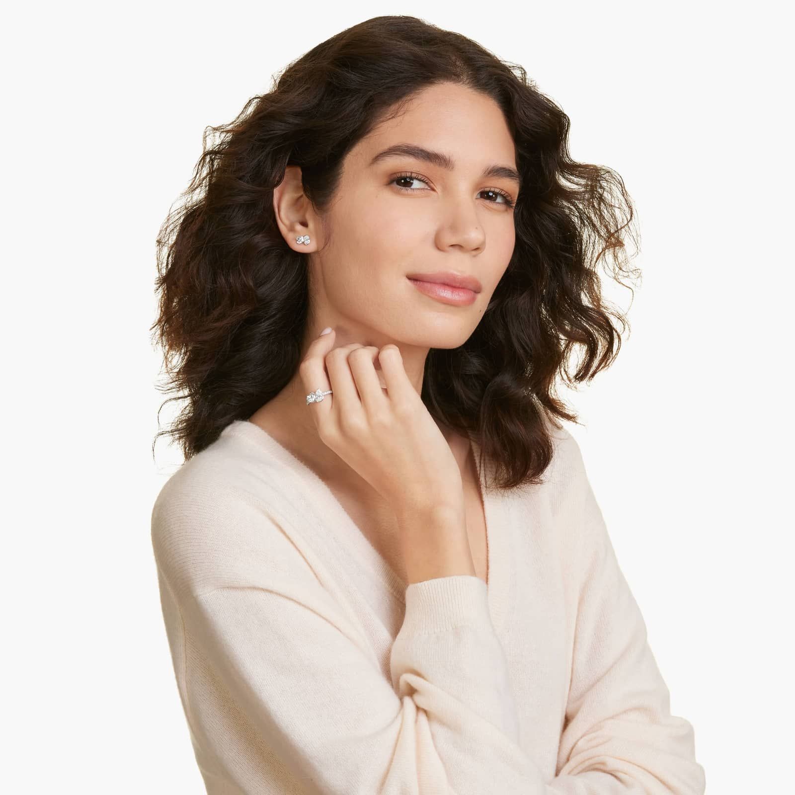 Toi et Moi Earrings With Oval Cut Lab-Grown Diamonds In 14K White Gold