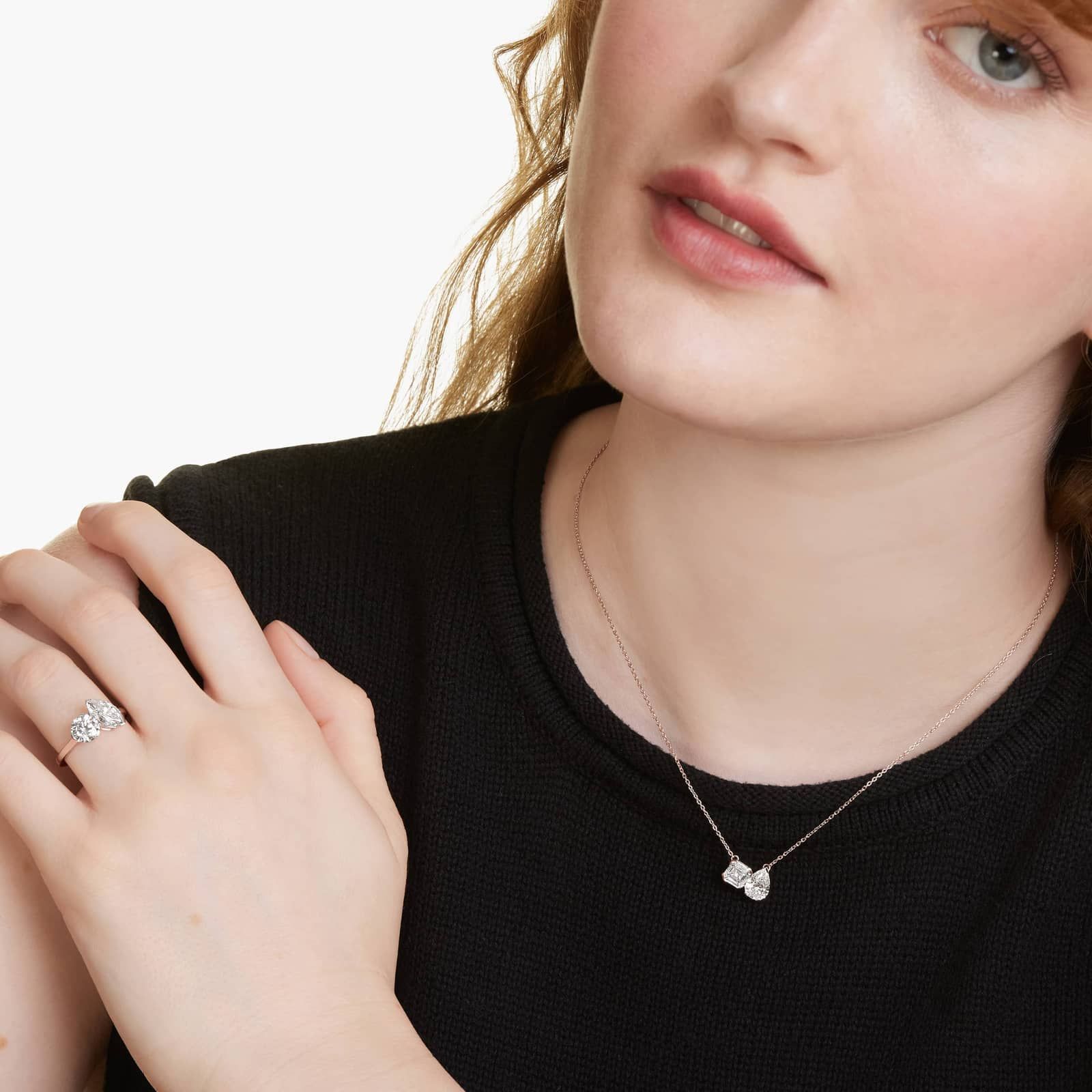 Toi Et Moi Pendant Necklace With Asscher And Pear Shaped Lab-Grown Diamonds In 14K Rose Gold