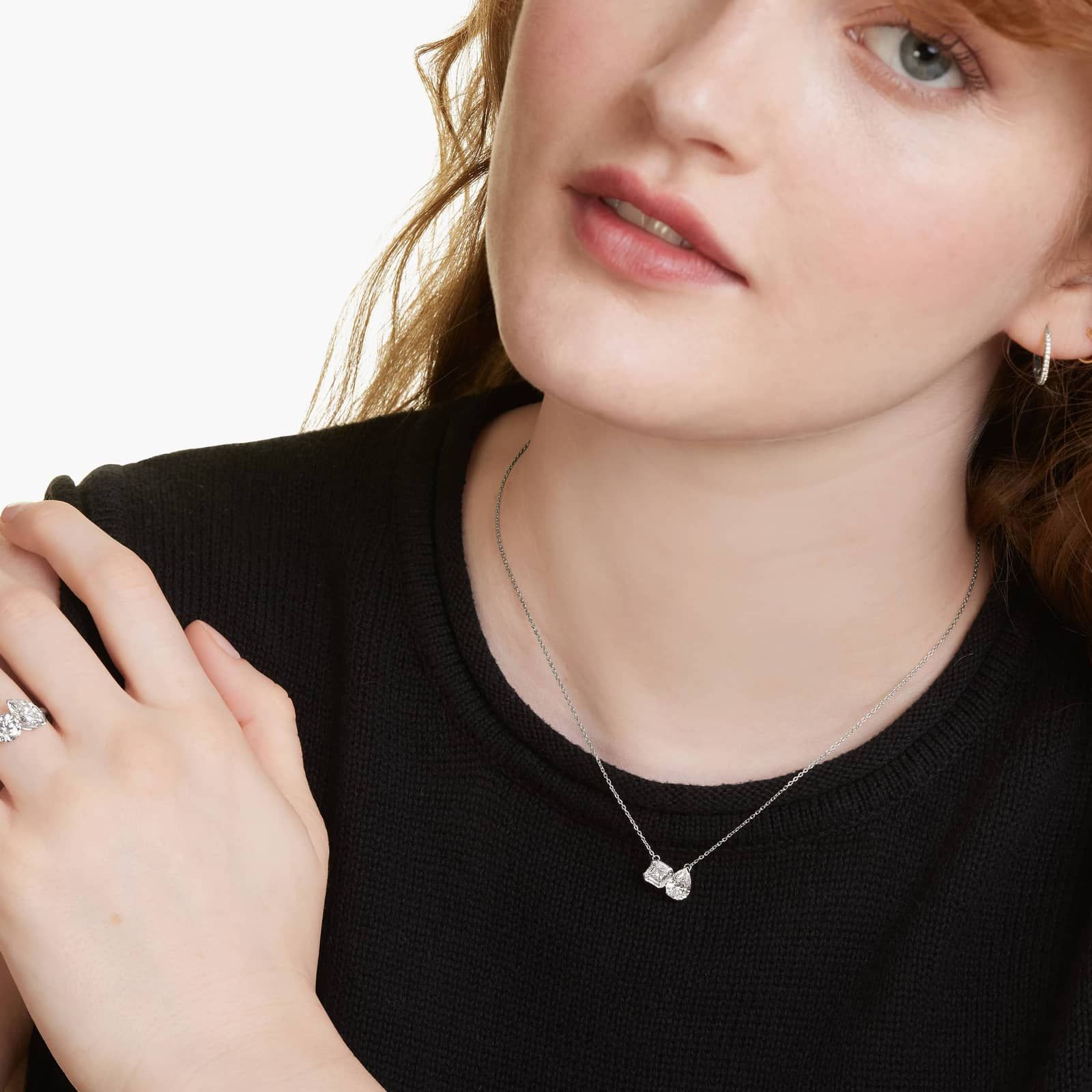 Toi Et Moi Pendant Necklace With Asscher And Pear Shaped Lab-Grown Diamonds In 14K White Gold