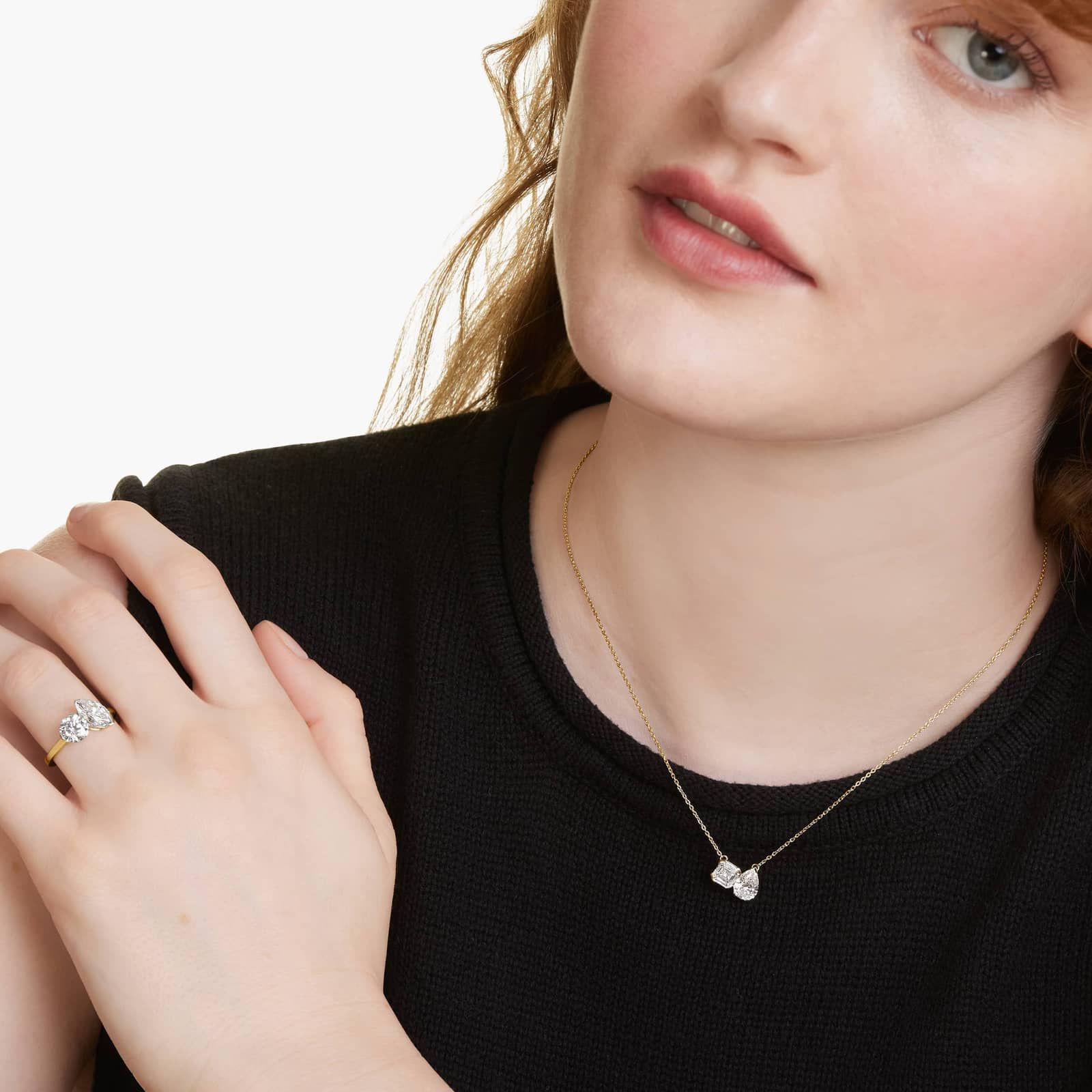 Toi Et Moi Pendant Necklace With Asscher And Pear Shaped Lab-Grown Diamonds In 14K Yellow Gold