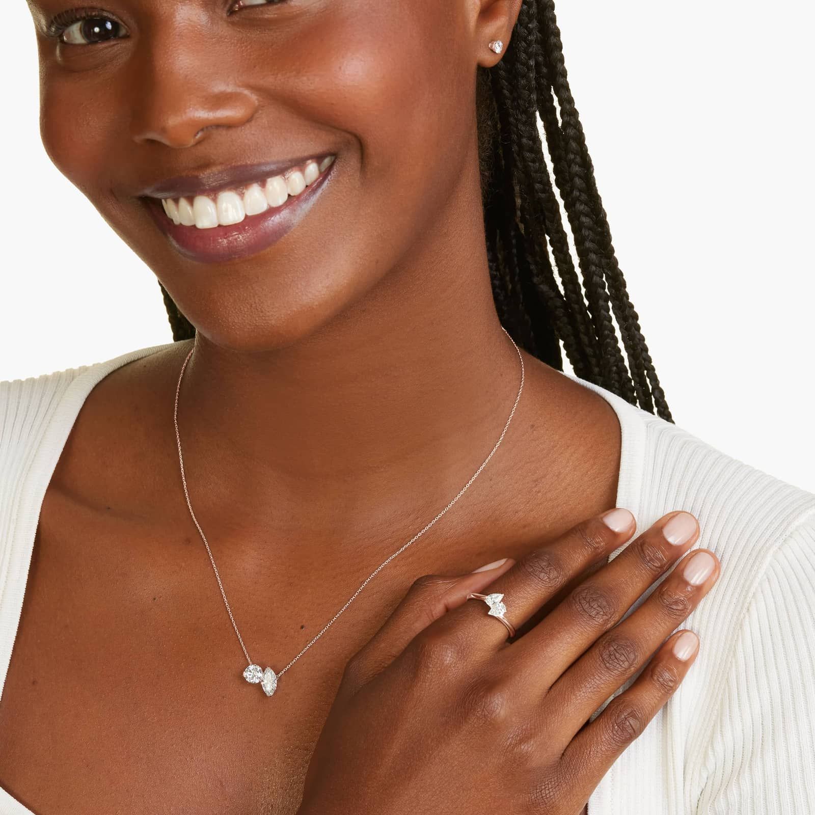 Toi Et Moi Pendant Necklace With Round And Marquise Cut Lab-Grown Diamonds In 14K Rose Gold