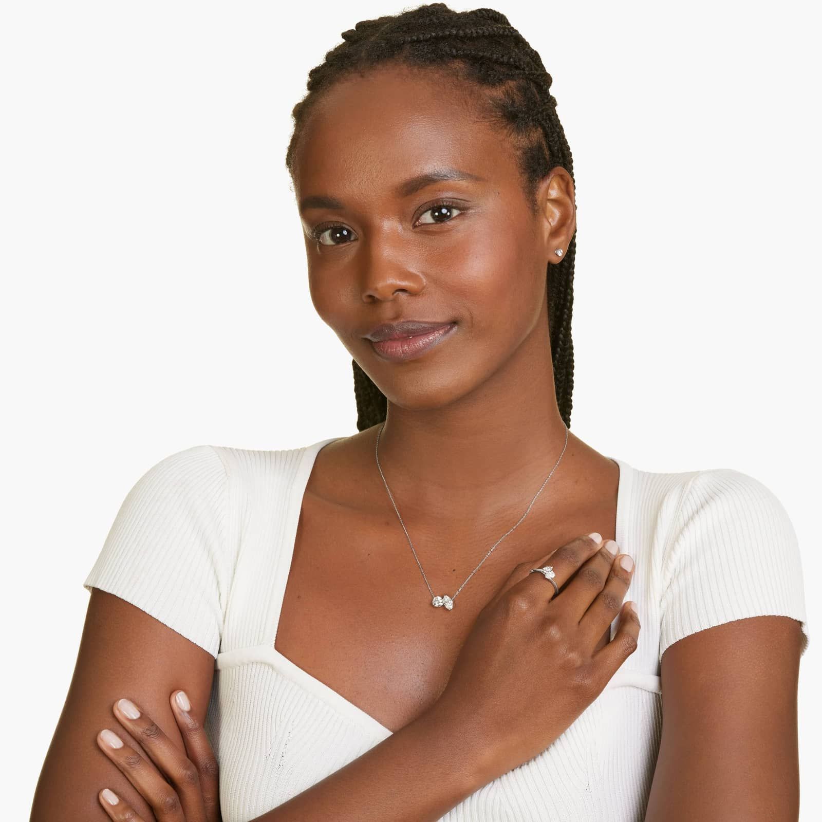 Toi Et Moi Pendant Necklace With Round And Marquise Cut Lab-Grown Diamonds In 14K White Gold