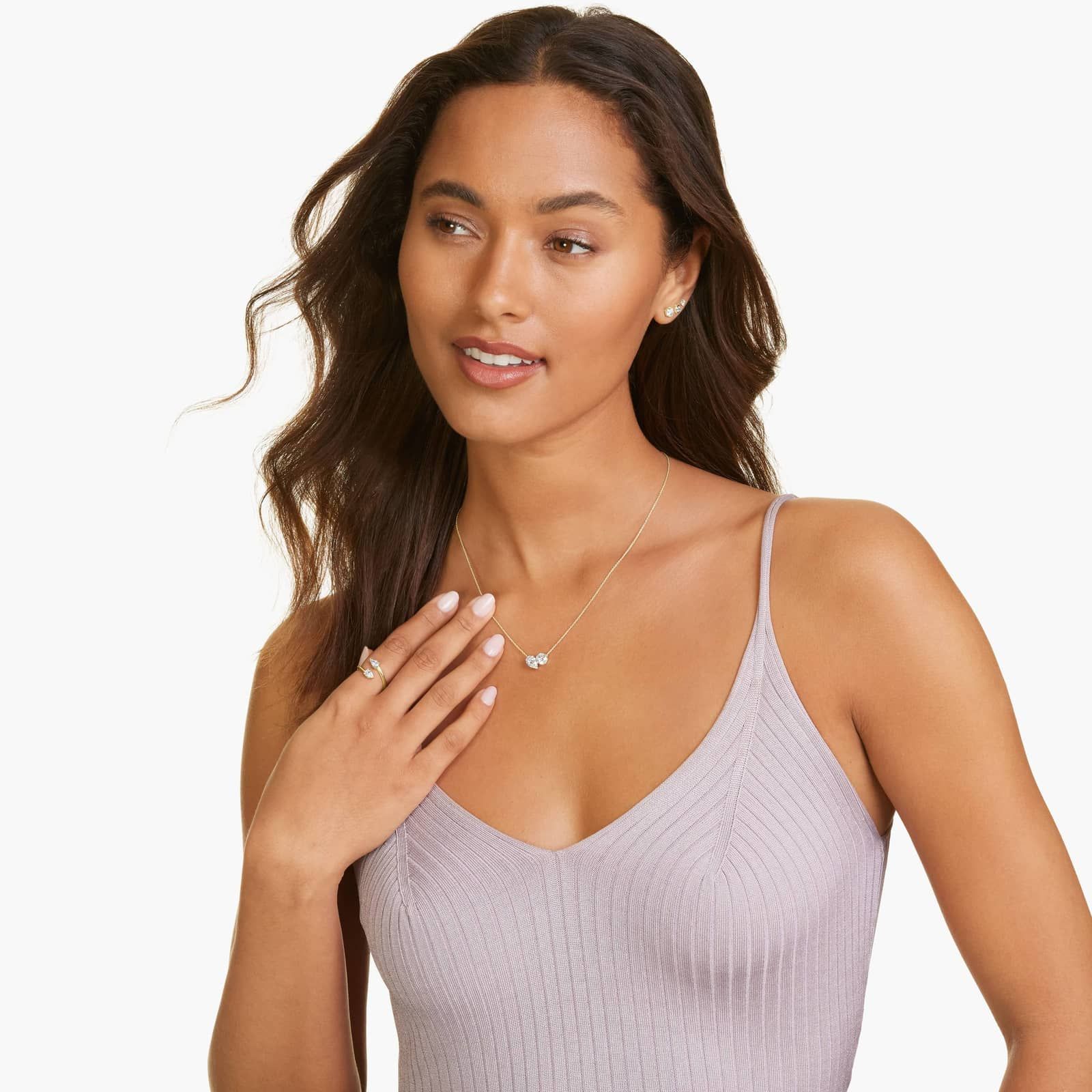 Toi Et Moi Pendant Necklace With Round And Pear Shaped Lab-Grown Diamonds In 14K Yellow Gold