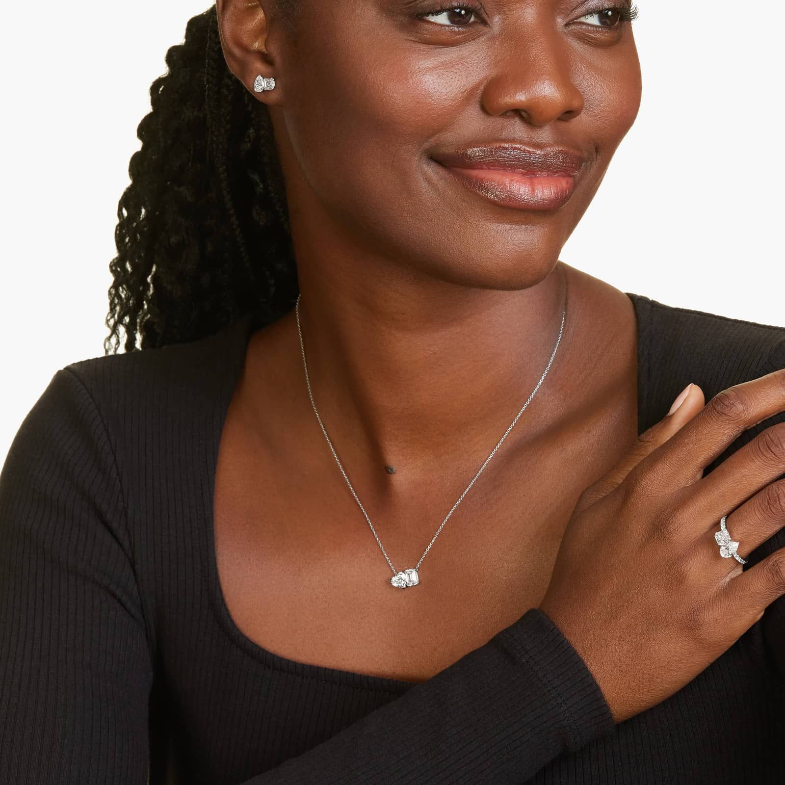 Toi Et Moi Pendant Necklace With Heart And Emerald Cut Lab-Grown Diamonds In 14K White Gold