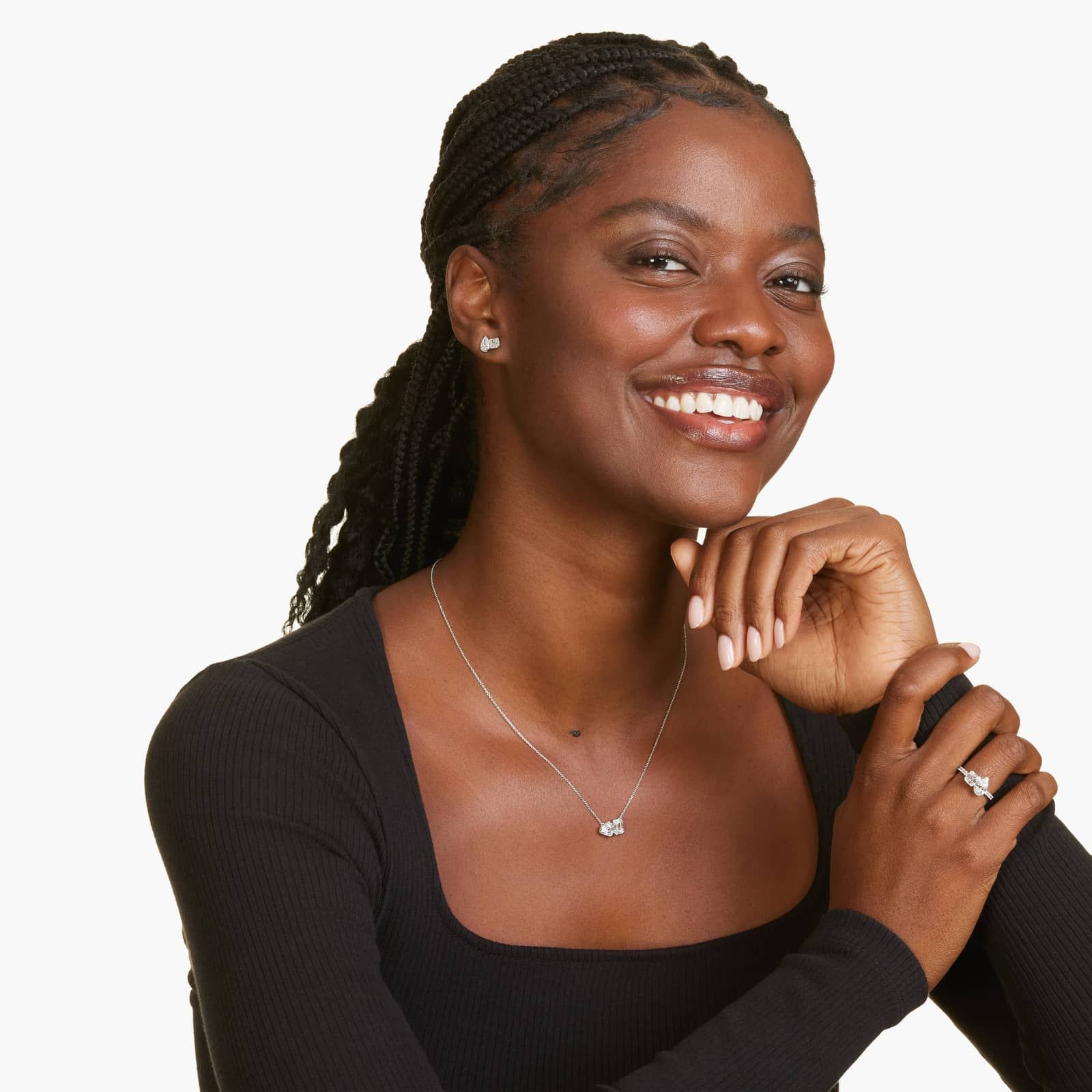 Toi Et Moi Pendant Necklace With Heart And Emerald Cut Lab-Grown Diamonds In 14K White Gold