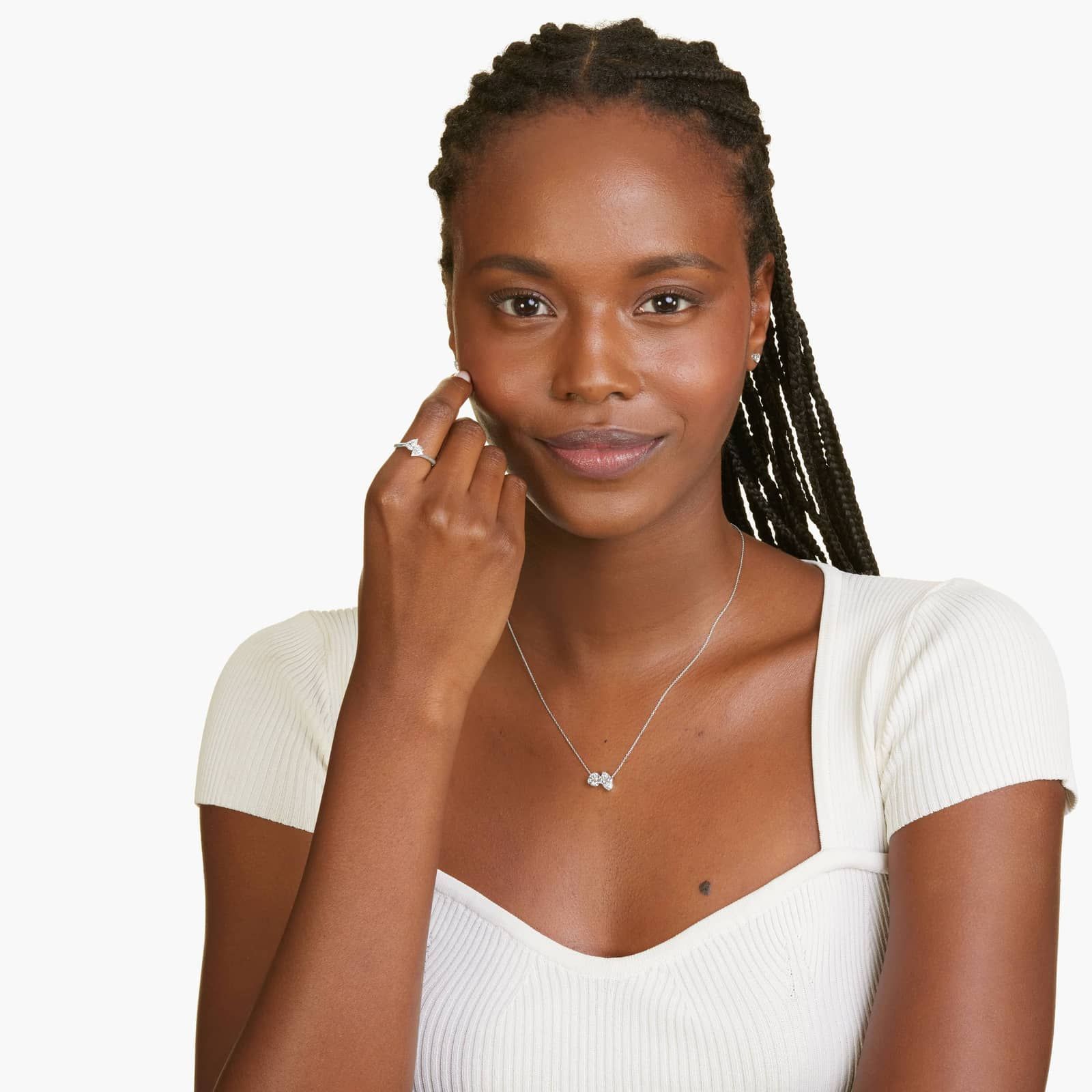 Toi et Moi Pear Shaped Lab-Grown Diamond Kissing Pear Ring In 14K White Gold